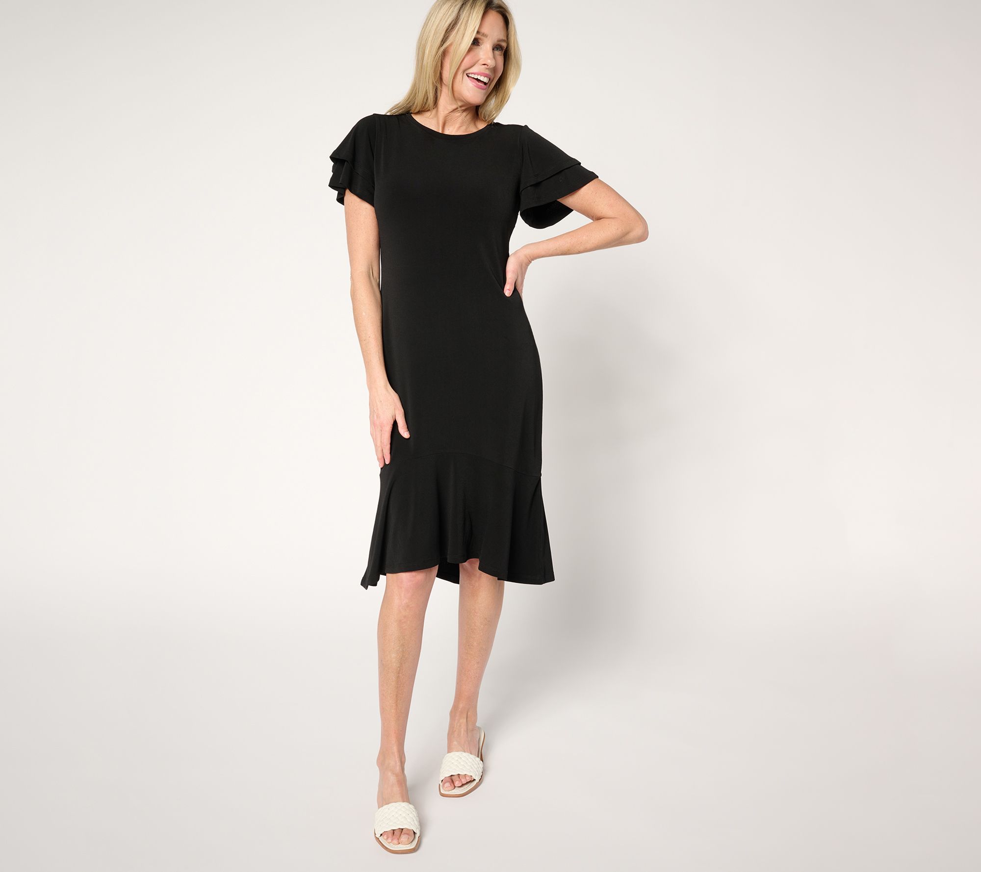 "As Is" Dennis Basso Regular Caviar Crepe Dress with Ruffle Detail