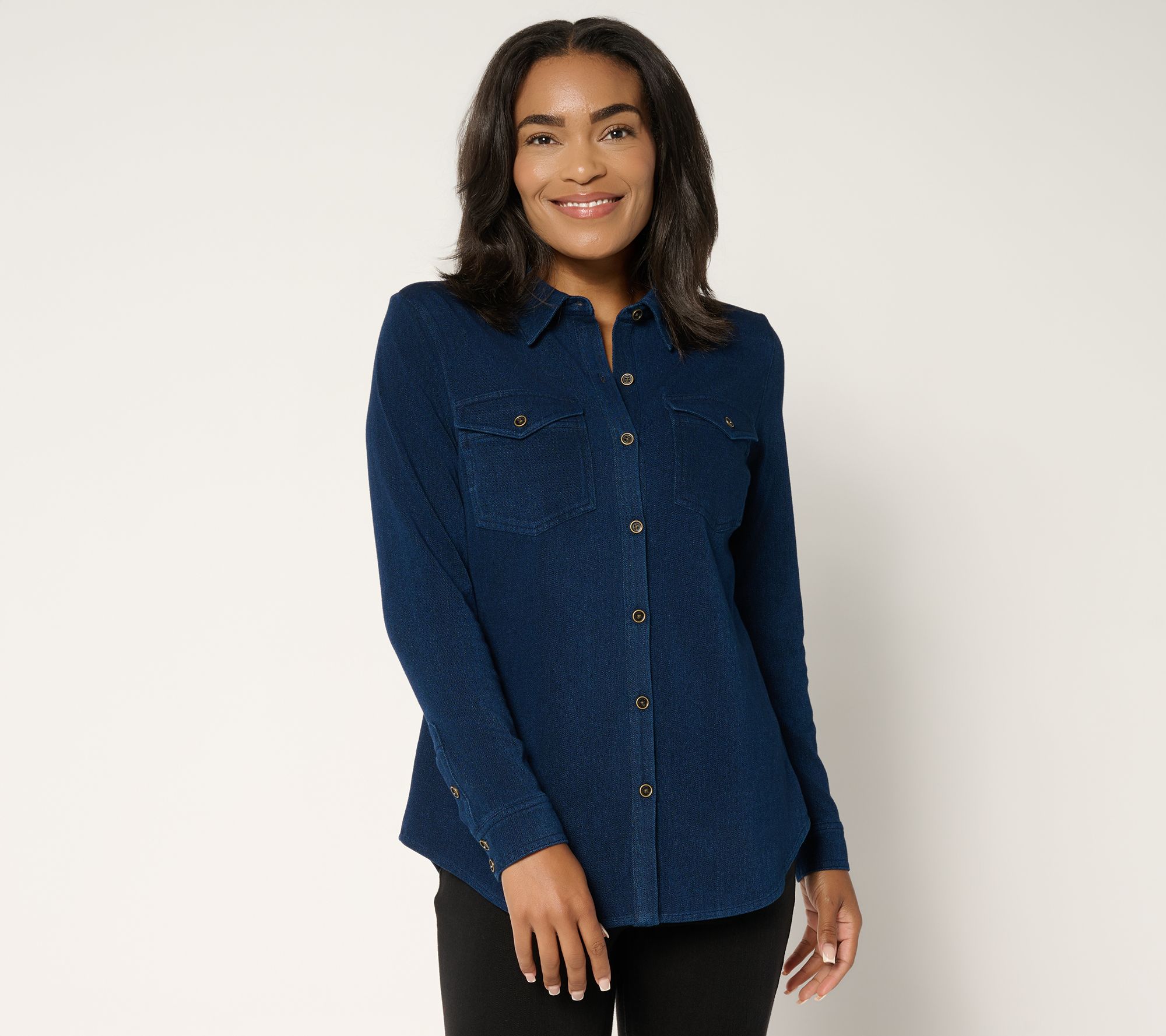 Susan Graver Cool Touch Denim Button Front Shirt