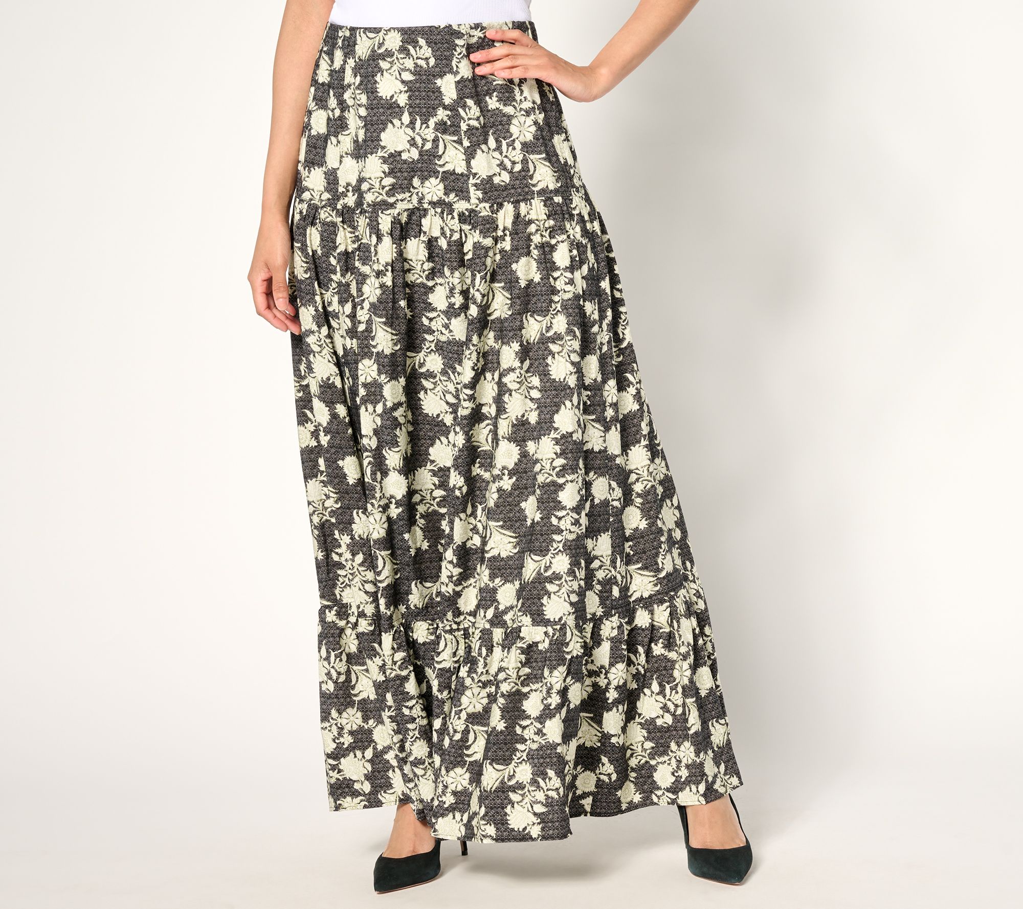 "As Is" Peace Love World Boheme Petite Printed Tiered Maxi Skirt