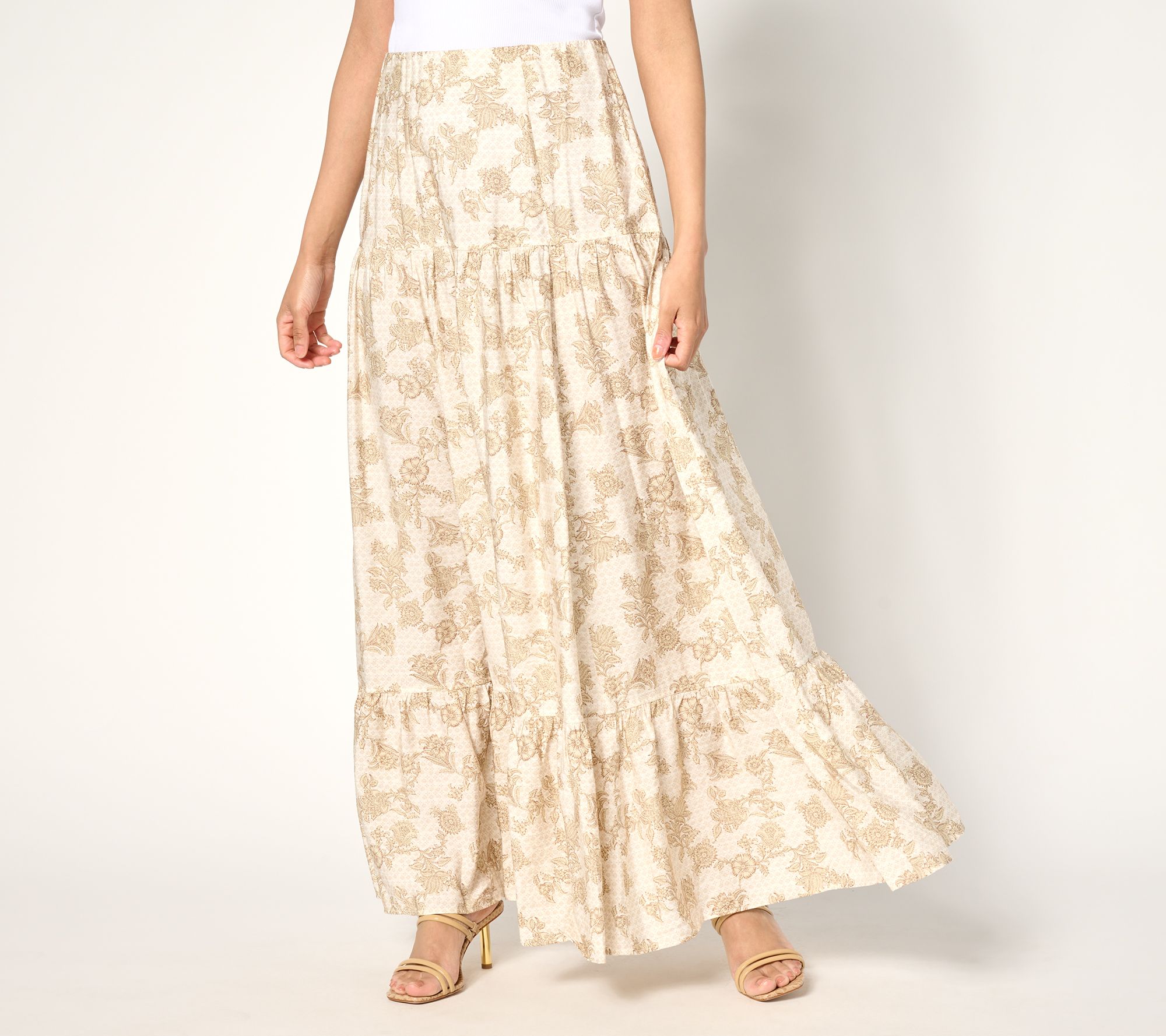 "As Is" Peace Love World Boheme Petite Printed Tiered Maxi Skirt