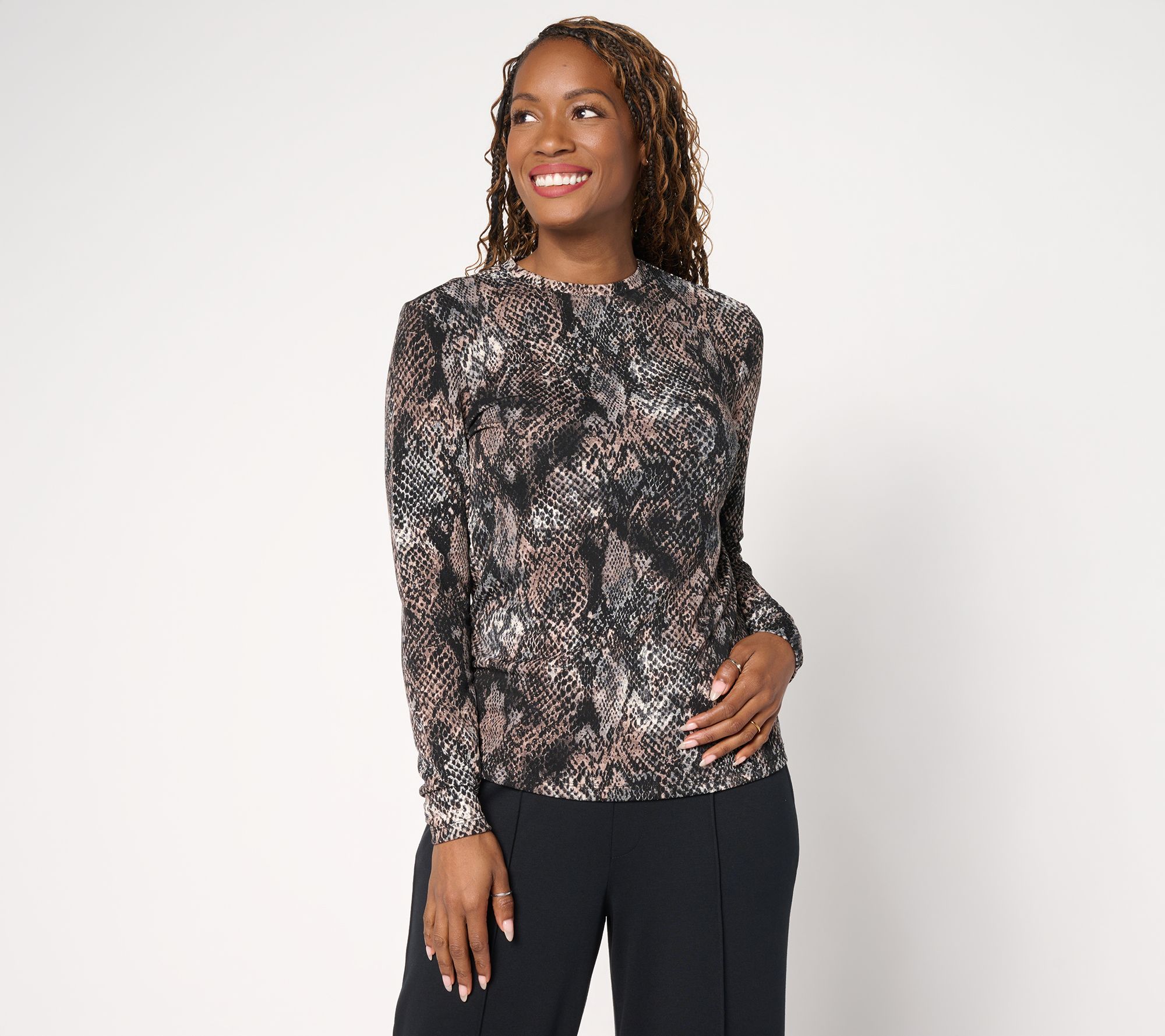 Carla Rockmore Collection Printed Long Sleeve Crew Neck Top