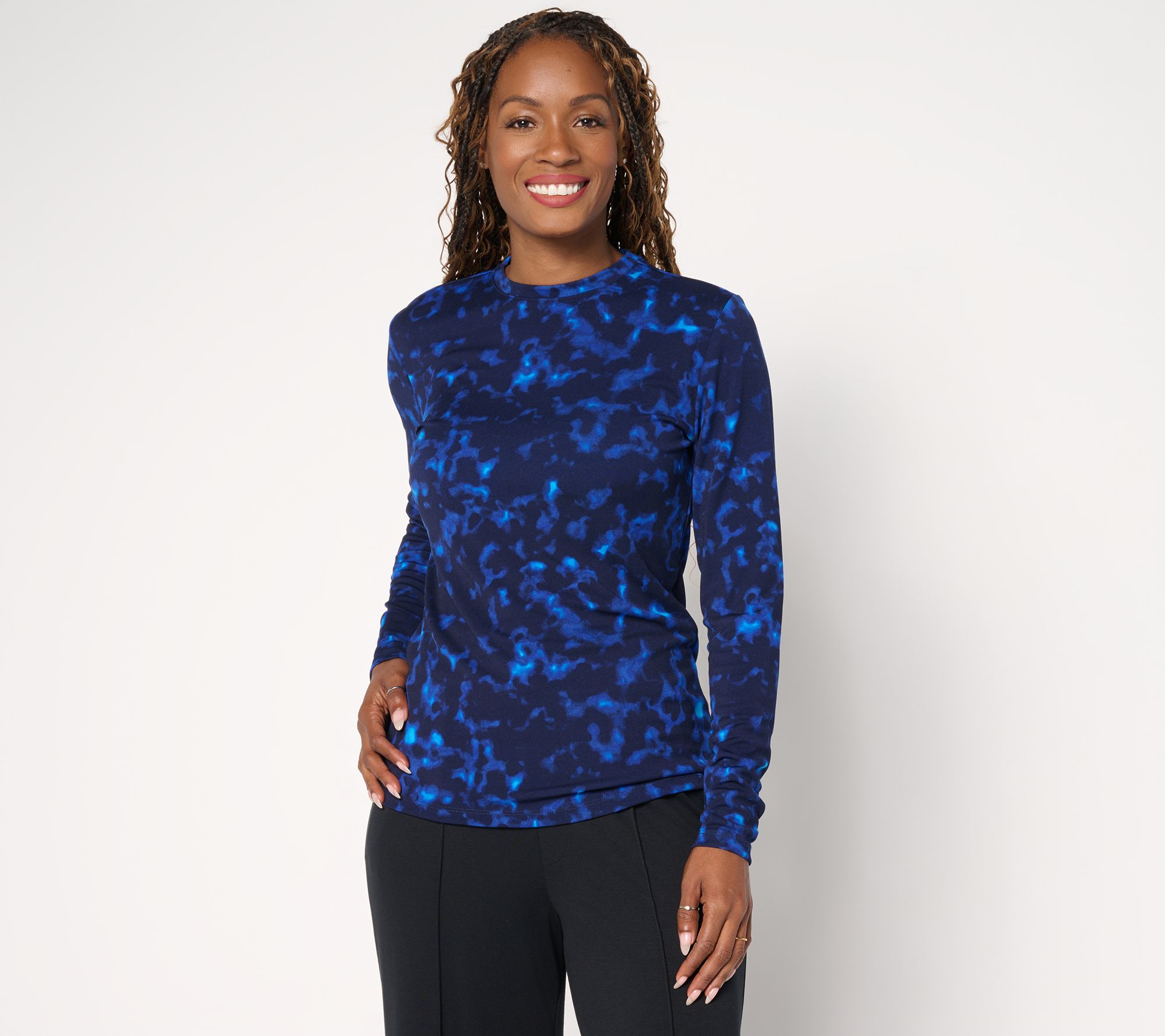 Carla Rockmore Collection Printed Long Sleeve Crew Neck Top