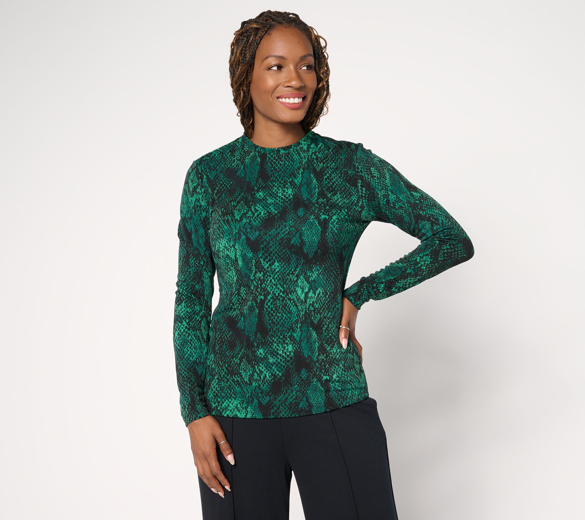 Carla Rockmore Collection Printed Long Sleeve Crew Neck Top