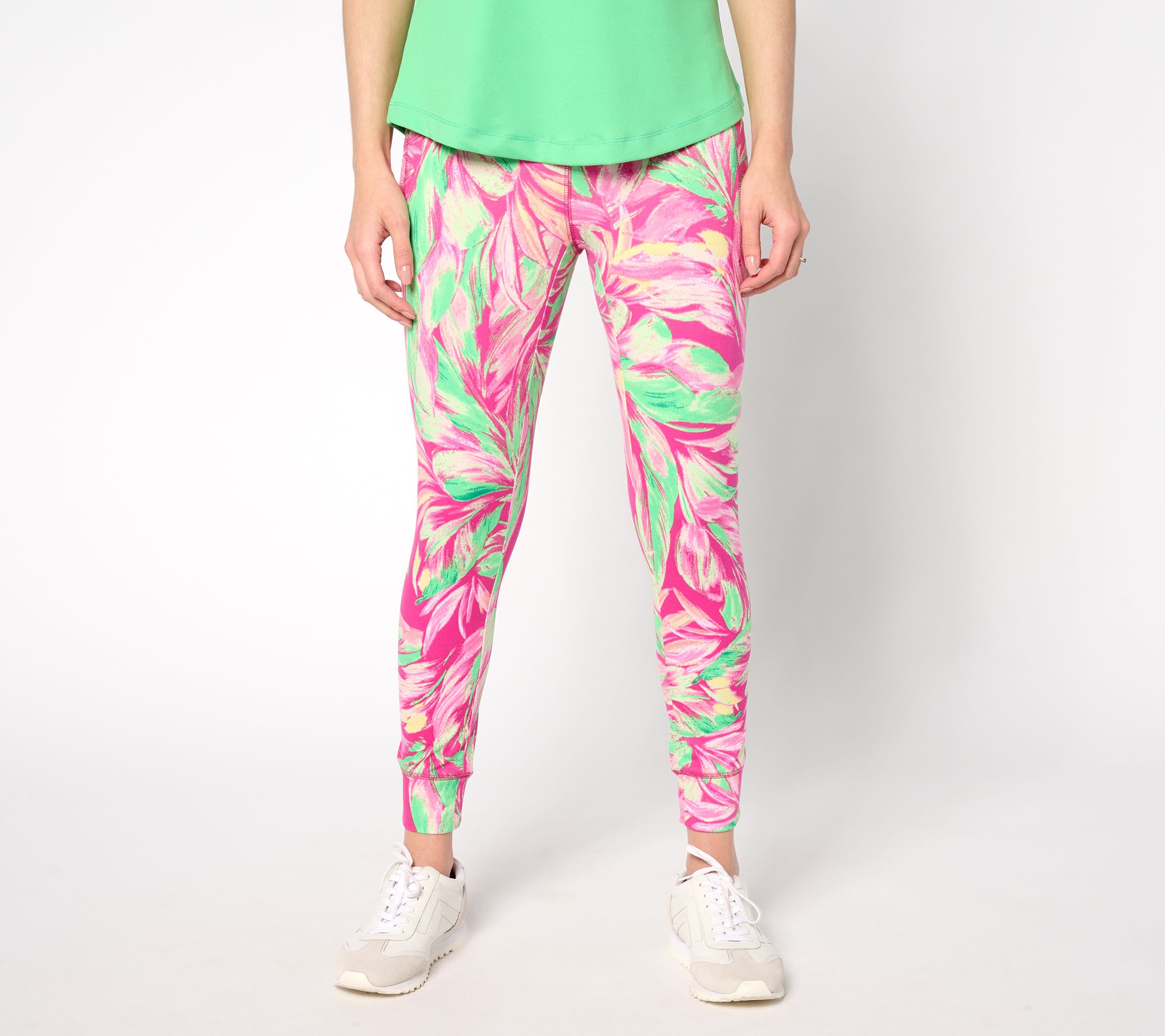 "As Is" Belle Body by Kim Gravel Petite Watercolor Palm Crop Joggers