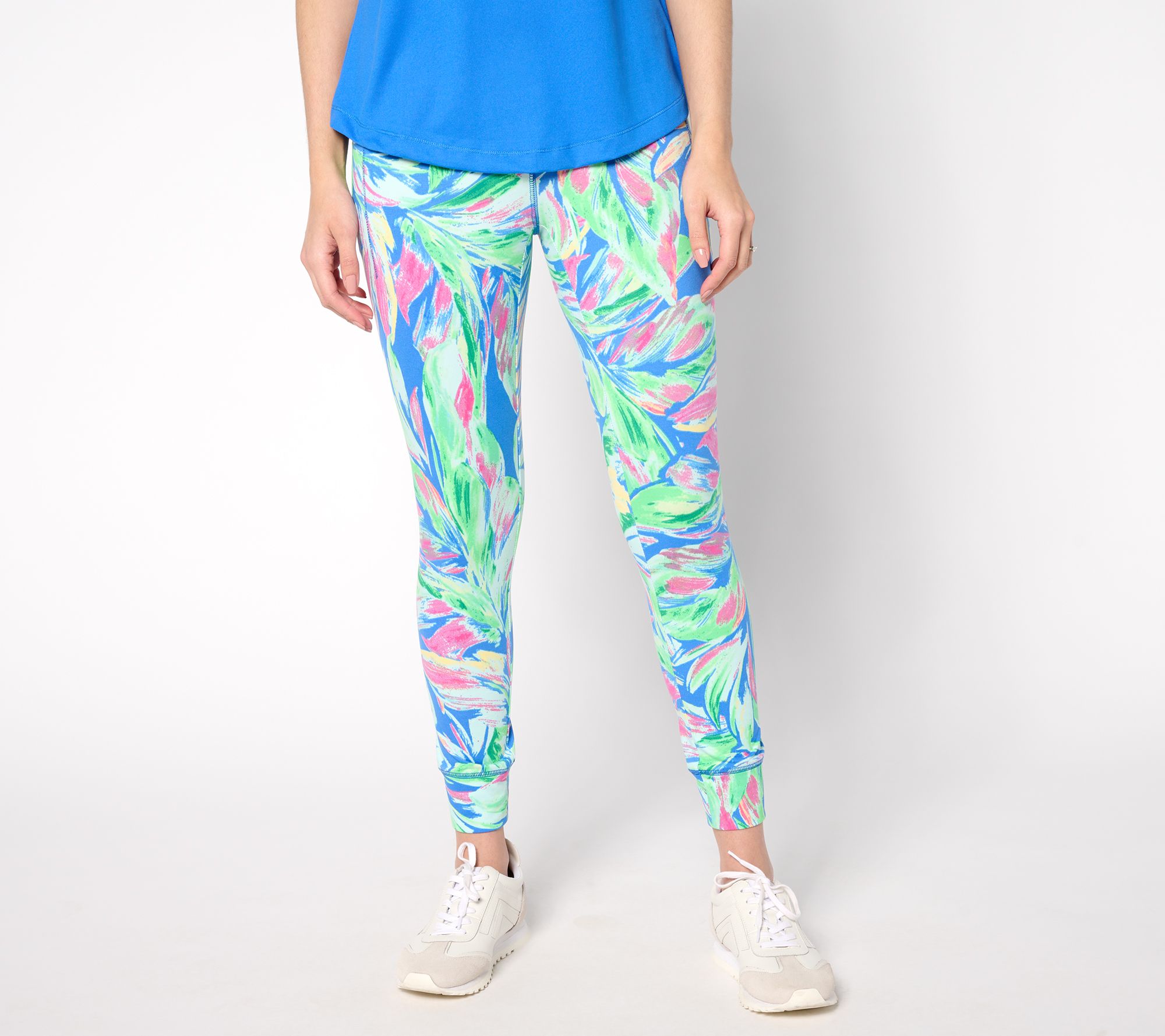 "As Is" Belle Body by Kim Gravel Petite Watercolor Palm Crop Joggers