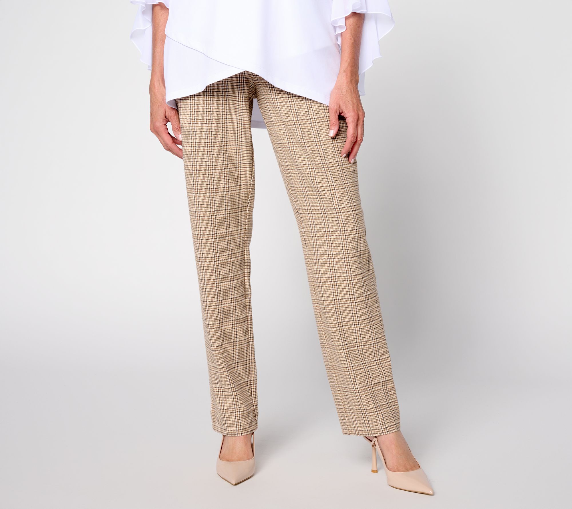 Susan Graver Petite Plaid Jacquard Knit Straight Leg Pants