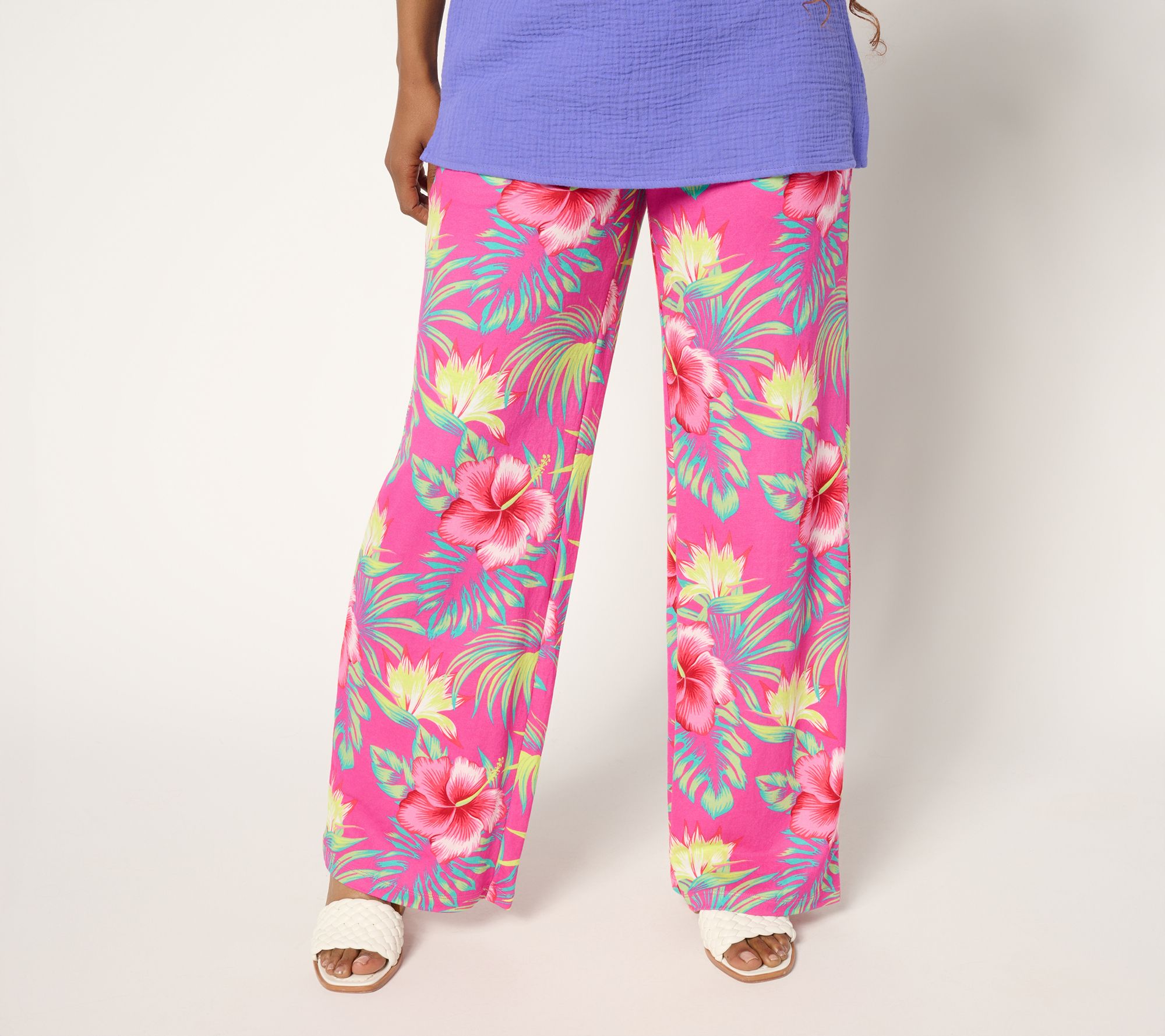 "As Is" Belle Beach by Kim Gravel Petite Cabana Knit Tropical Pant