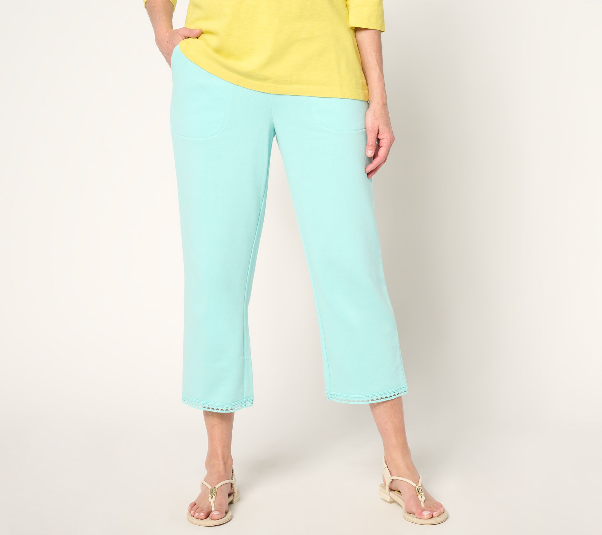 "As Is" Denim & Co. Beach Reg Straight Leg Crop Pant with Lace Trim