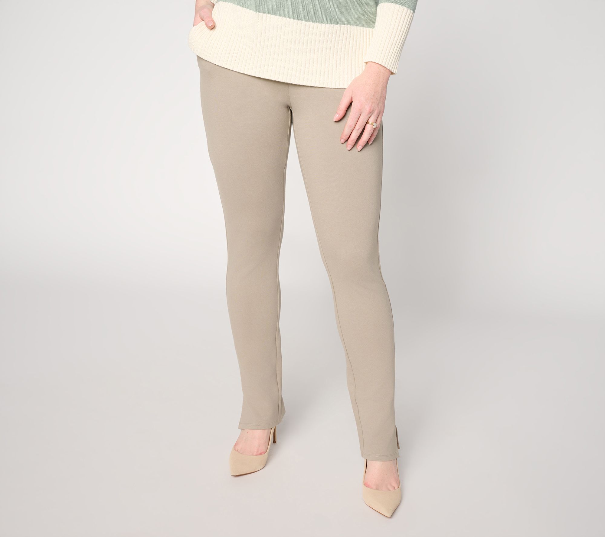 Belle by Kim Gravel Regular Ponte Slim Cigarette Pant with Slits