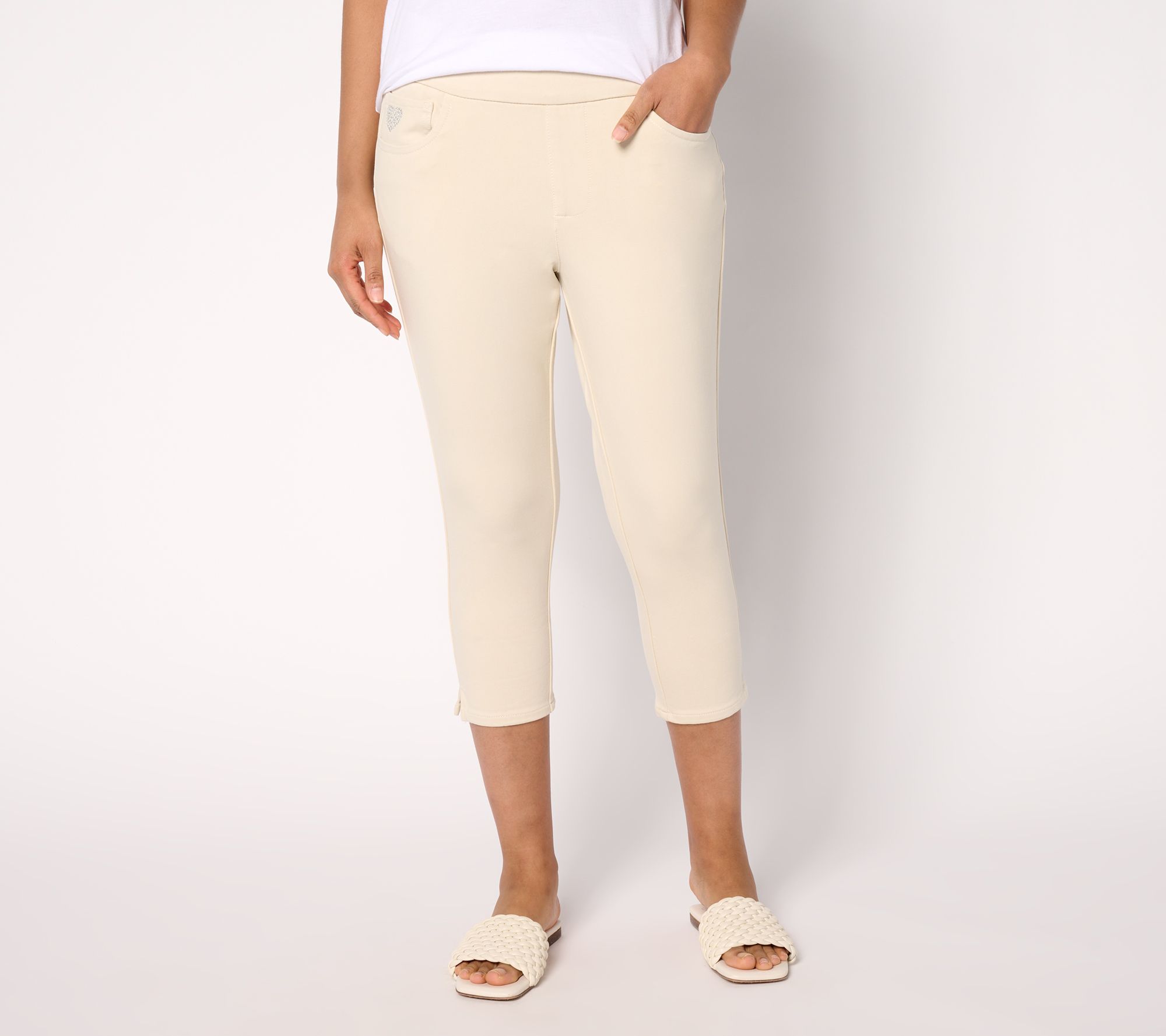 "As Is" Quacker Factory DreamJeannes Reg Flat Waist Crop Pant