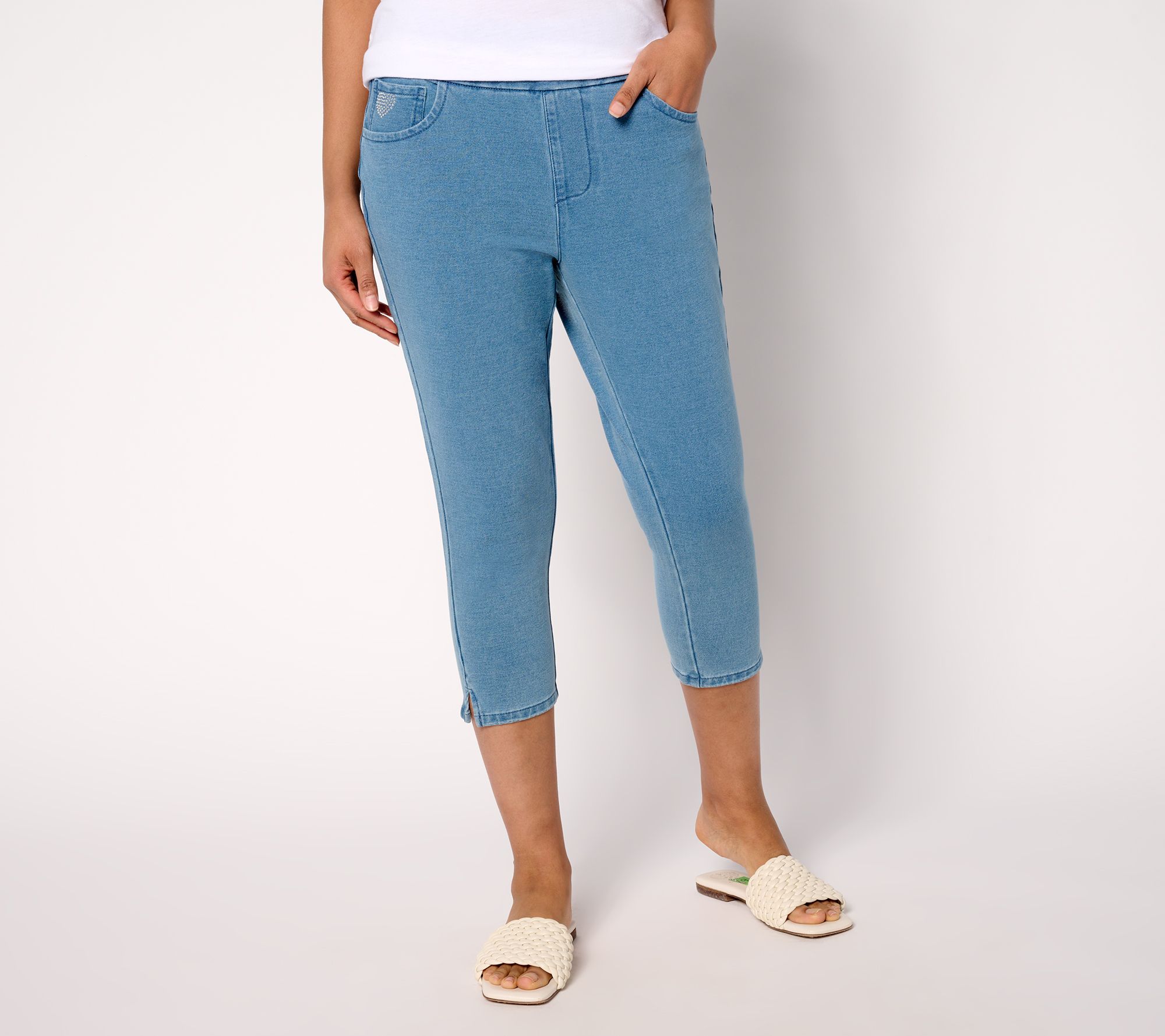"As Is" Quacker Factory DreamJeannes Reg Flat Waist Crop Pant