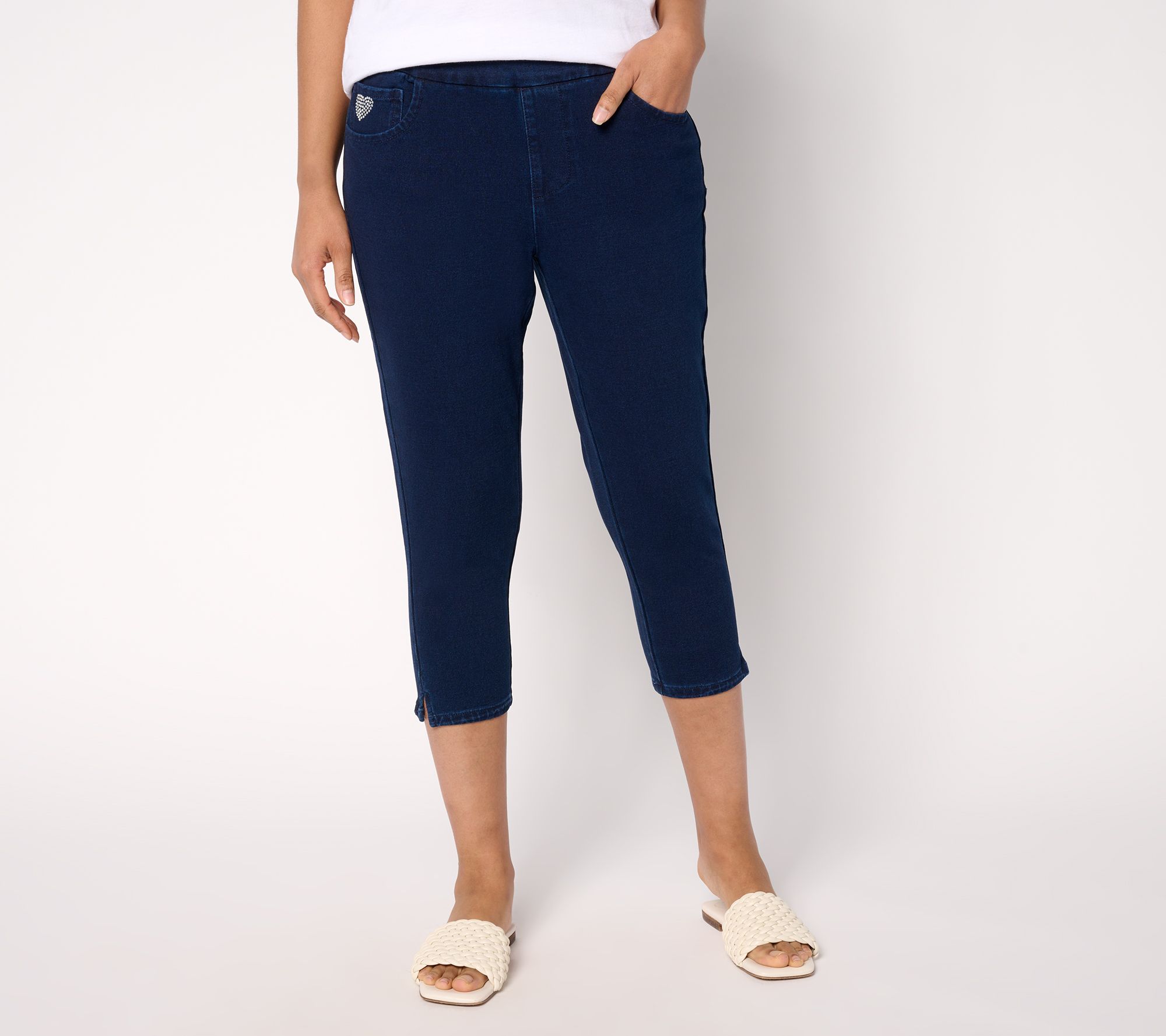 "As Is" Quacker Factory DreamJeannes Reg Flat Waist Crop Pant