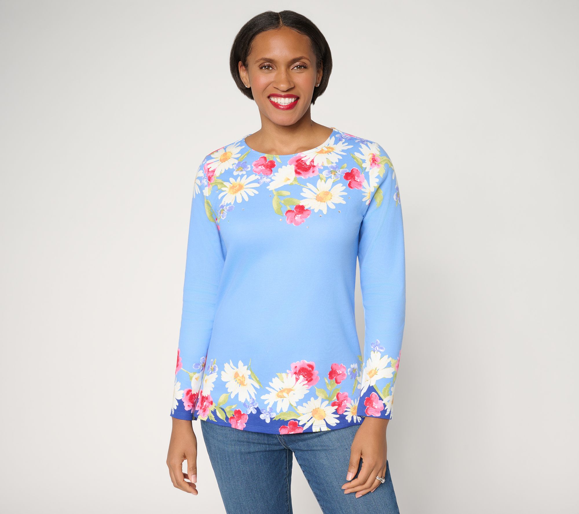  Quacker Factory Crazy Daisy Top and Bottom Printed Top - A718189