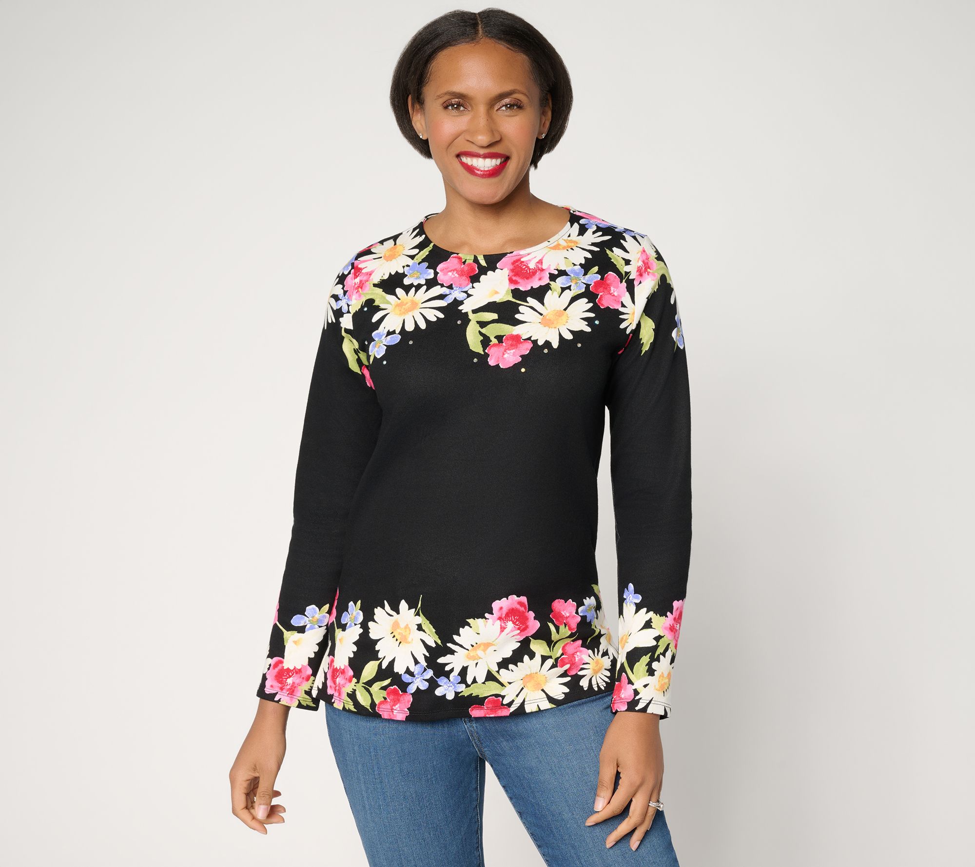 Quacker Factory Crazy Daisy Top and Bottom Printed Top