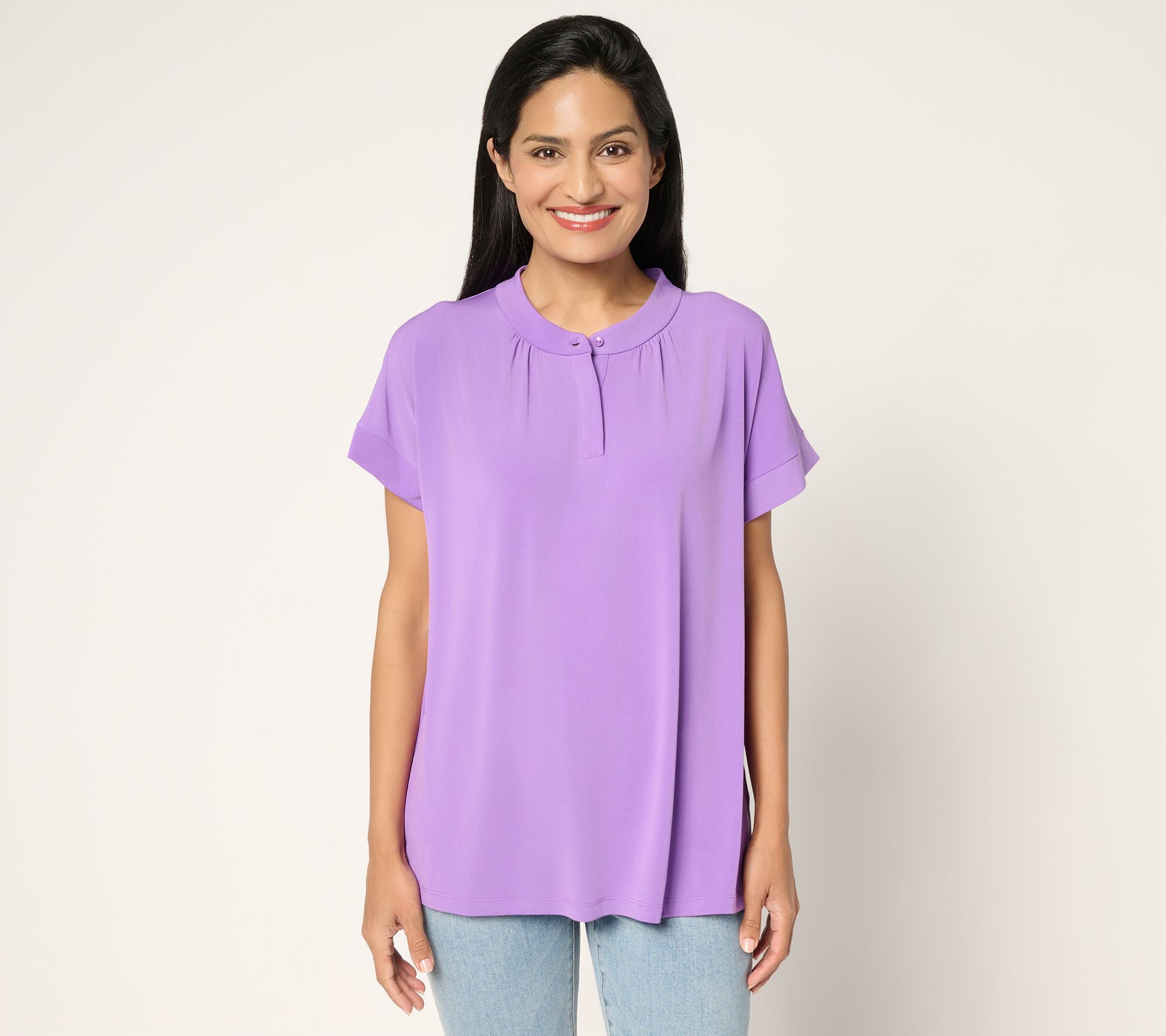 "As Is" Susan Graver Every Day Liquid Knit Short Sleeve Henley Top