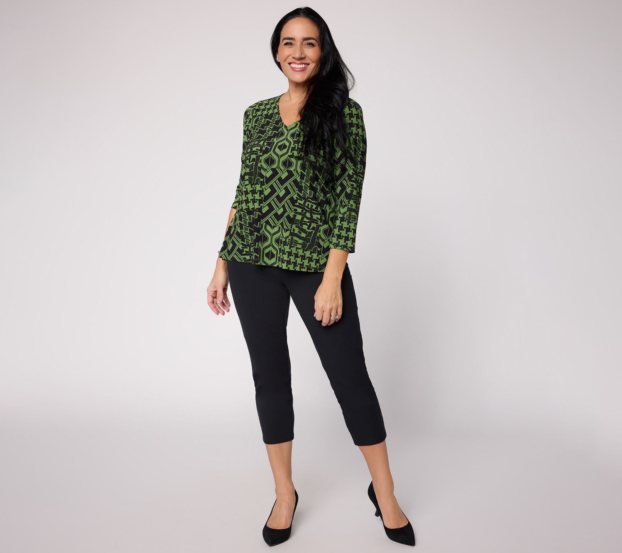 Attitudes by Renee Petite Printed Top and Solid Pant Knit Set