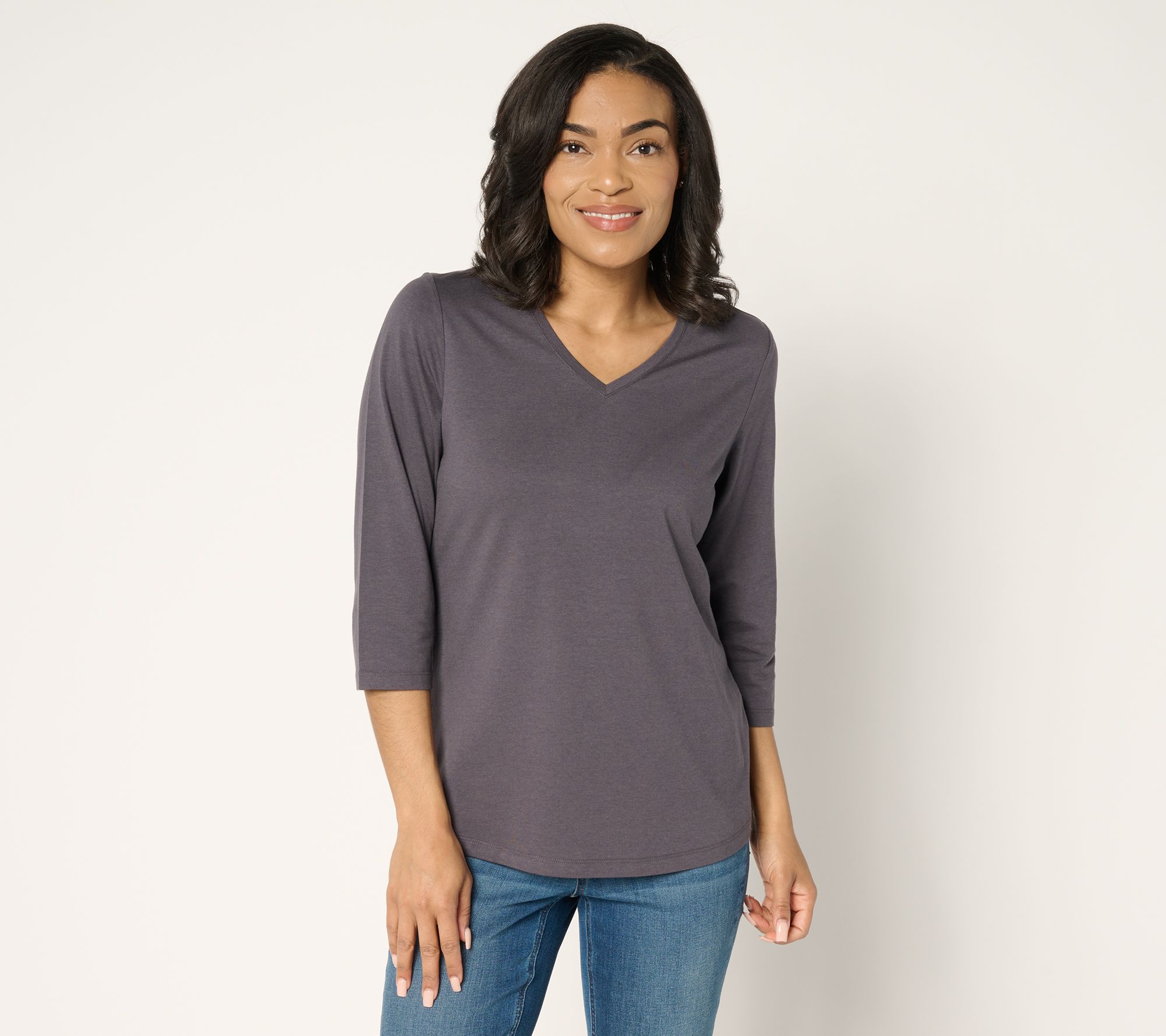 "As Is" Denim & Co. Essentials Cool to the Touch Cotton Modal V-Nk Top