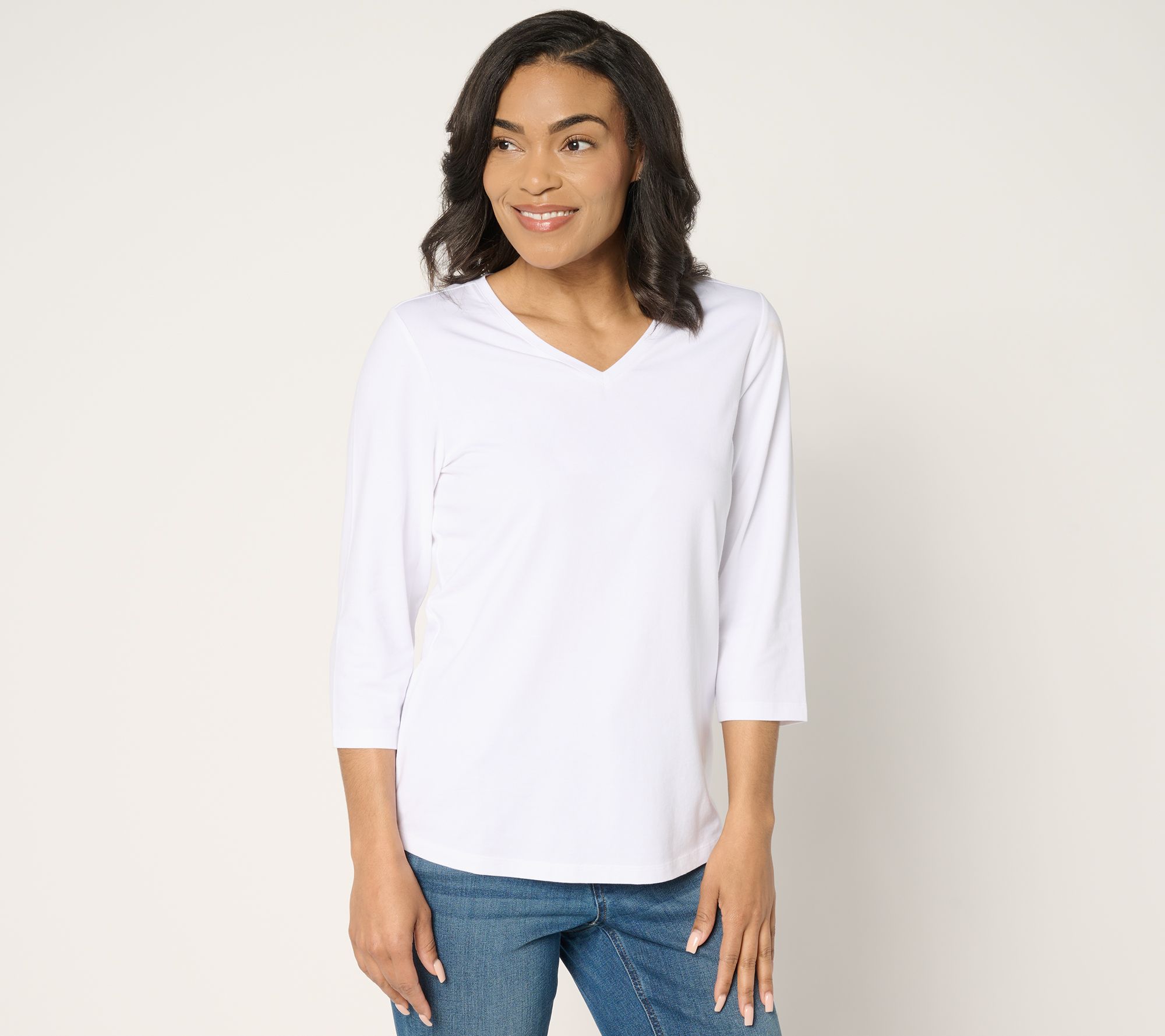 "As Is" Denim & Co. Essentials Cool to the Touch Cotton Modal V-Nk Top