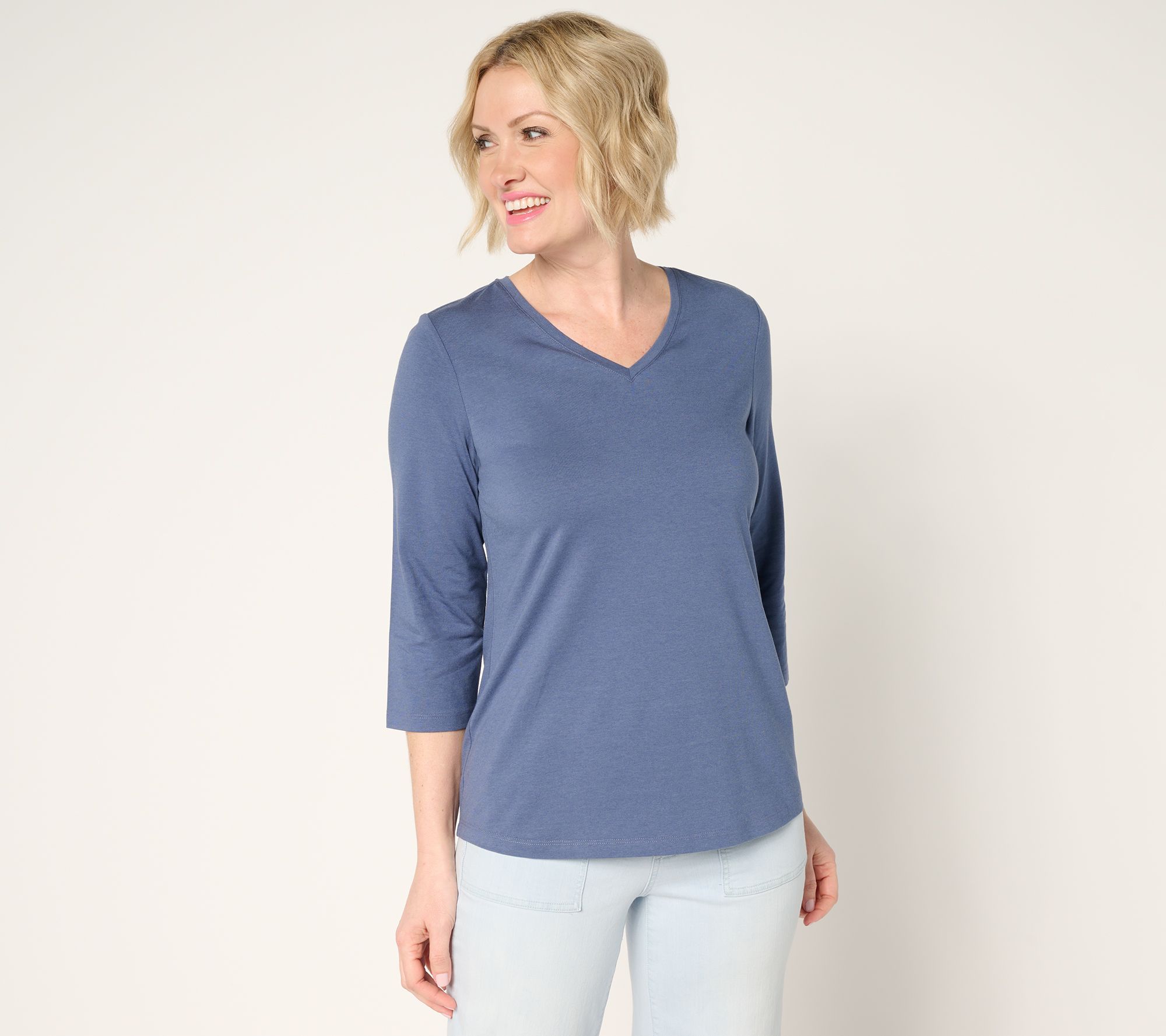 "As Is" Denim & Co. Essentials Cool to the Touch Cotton Modal V-Nk Top