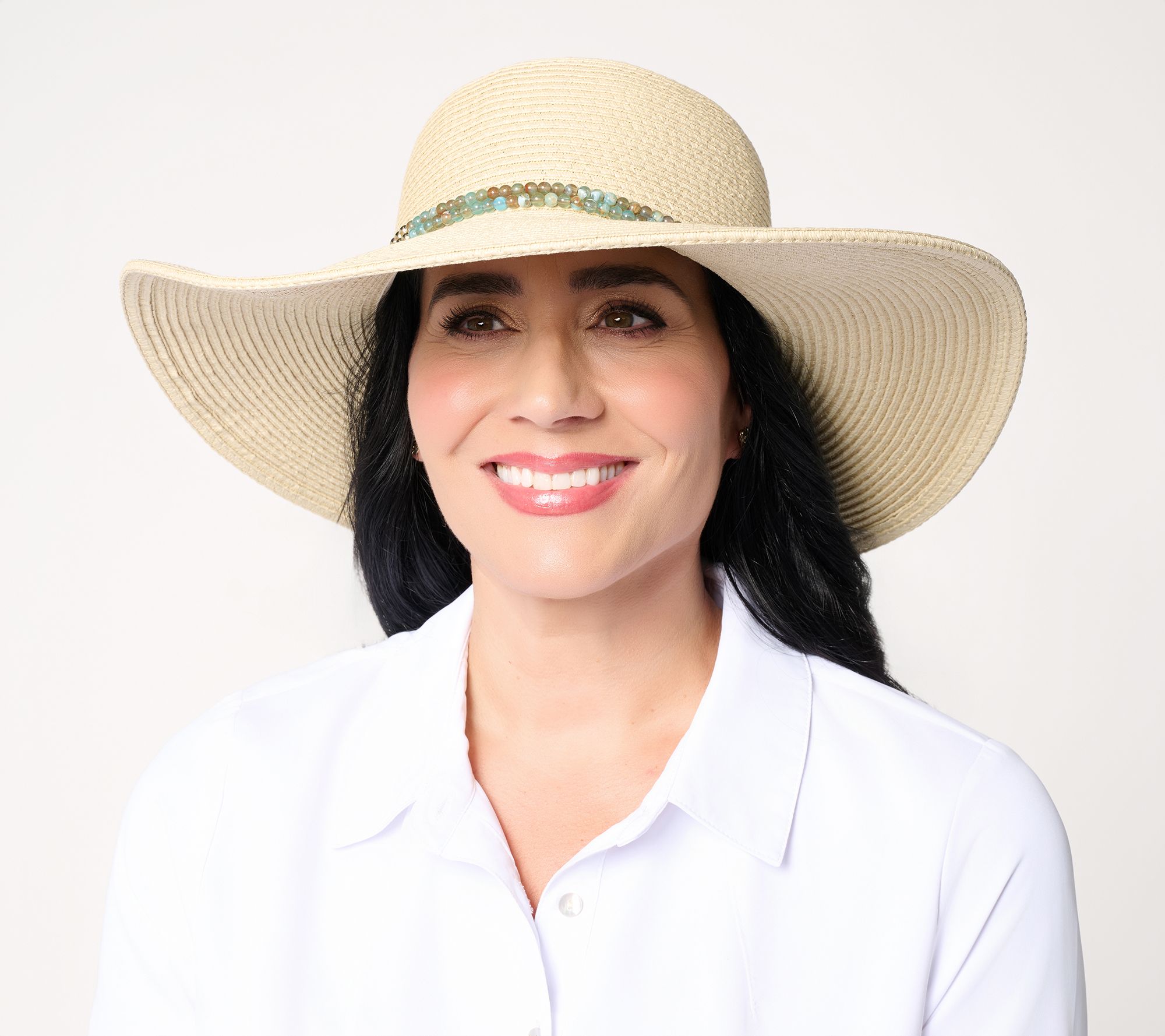 Sprigs Big Brim Straw Sun Hat with Jewel Beaded Band