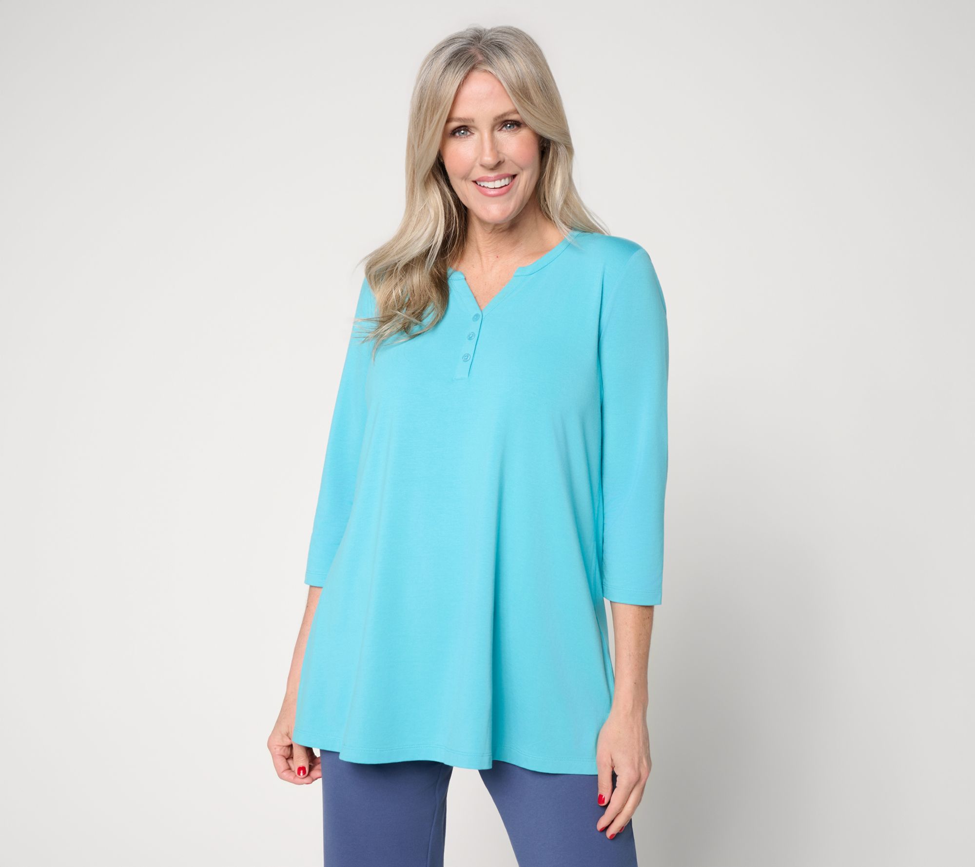 Denim & Co. Essentials Regular So Soft Jersey Henley Tunic