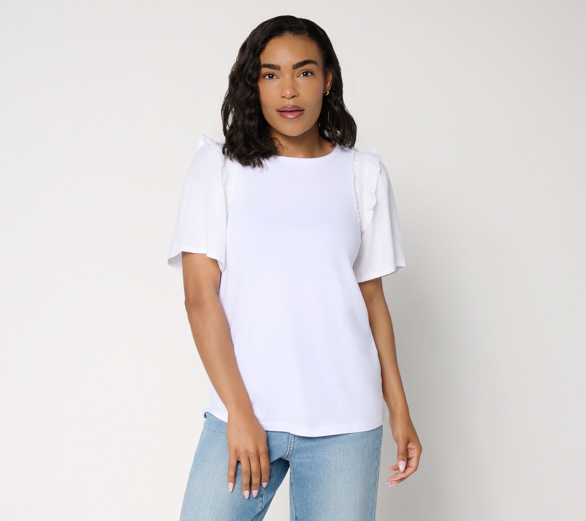 AnyBody Mixed Media Smocked Sleeve Top