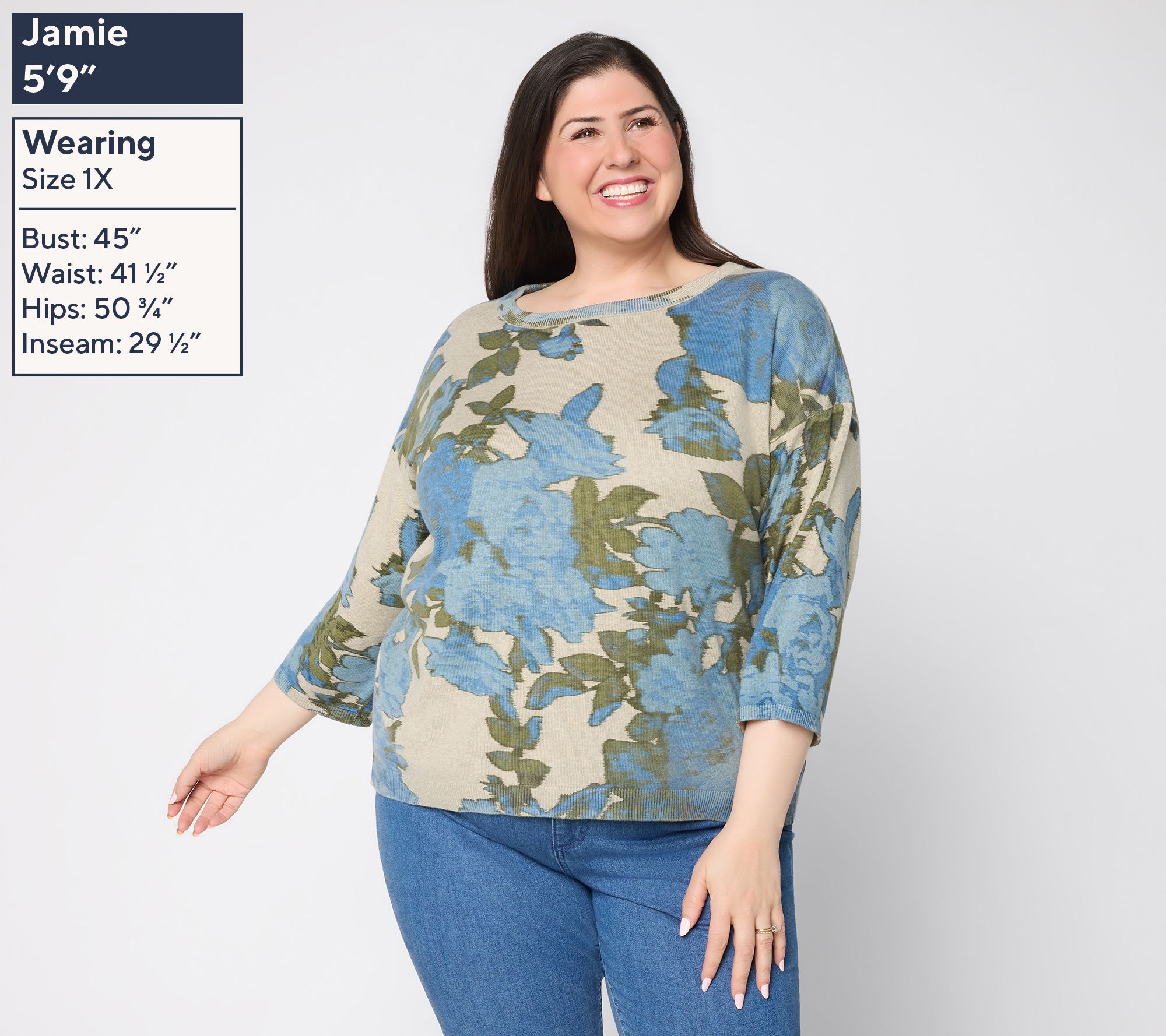Me by Jennie Garth Drop Shoulder Floral Print Sweater - QVC.com