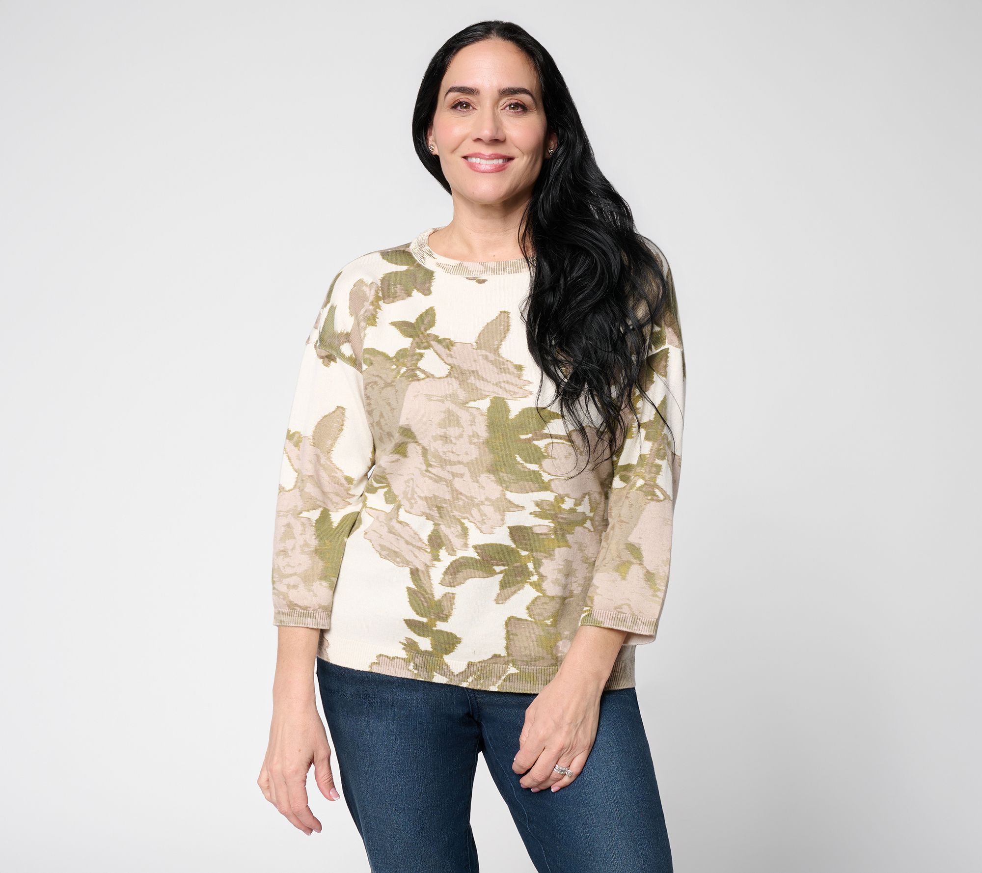 Me by Jennie Garth Drop Shoulder Floral Print Sweater