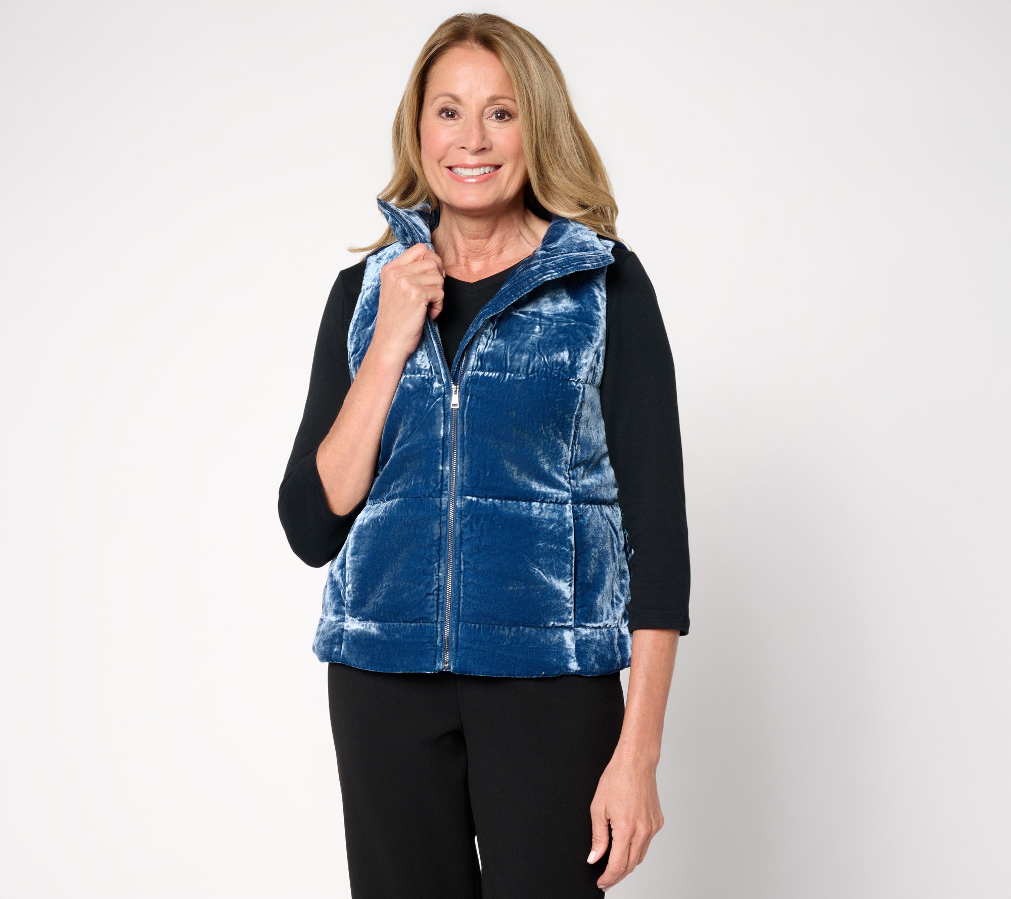 "As Is" nicole by Nicole Miller Stretch Velour Printed Puffer Vest