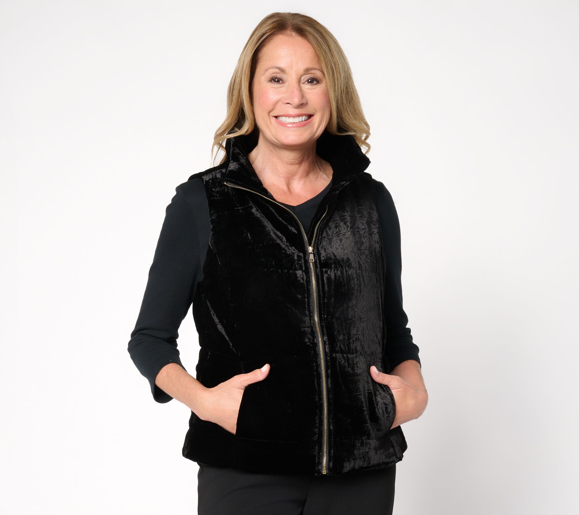 "As Is" nicole by Nicole Miller Stretch Velour Printed Puffer Vest