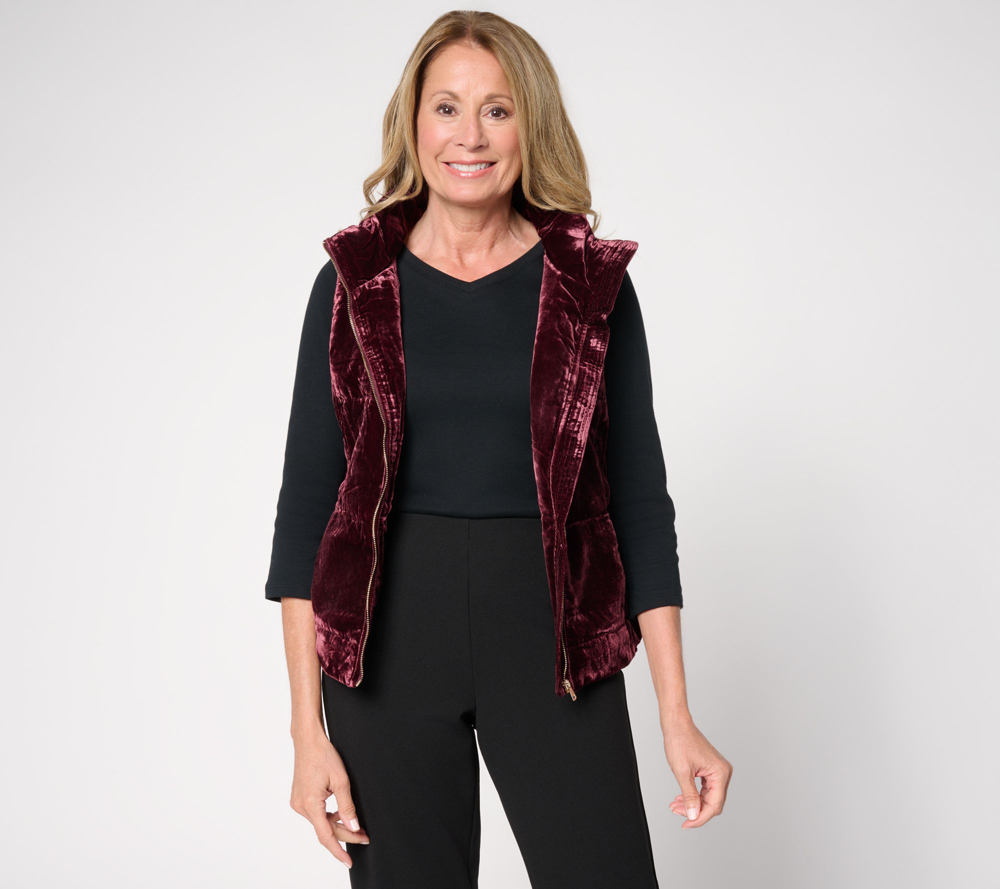 "As Is" nicole by Nicole Miller Stretch Velour Printed Puffer Vest