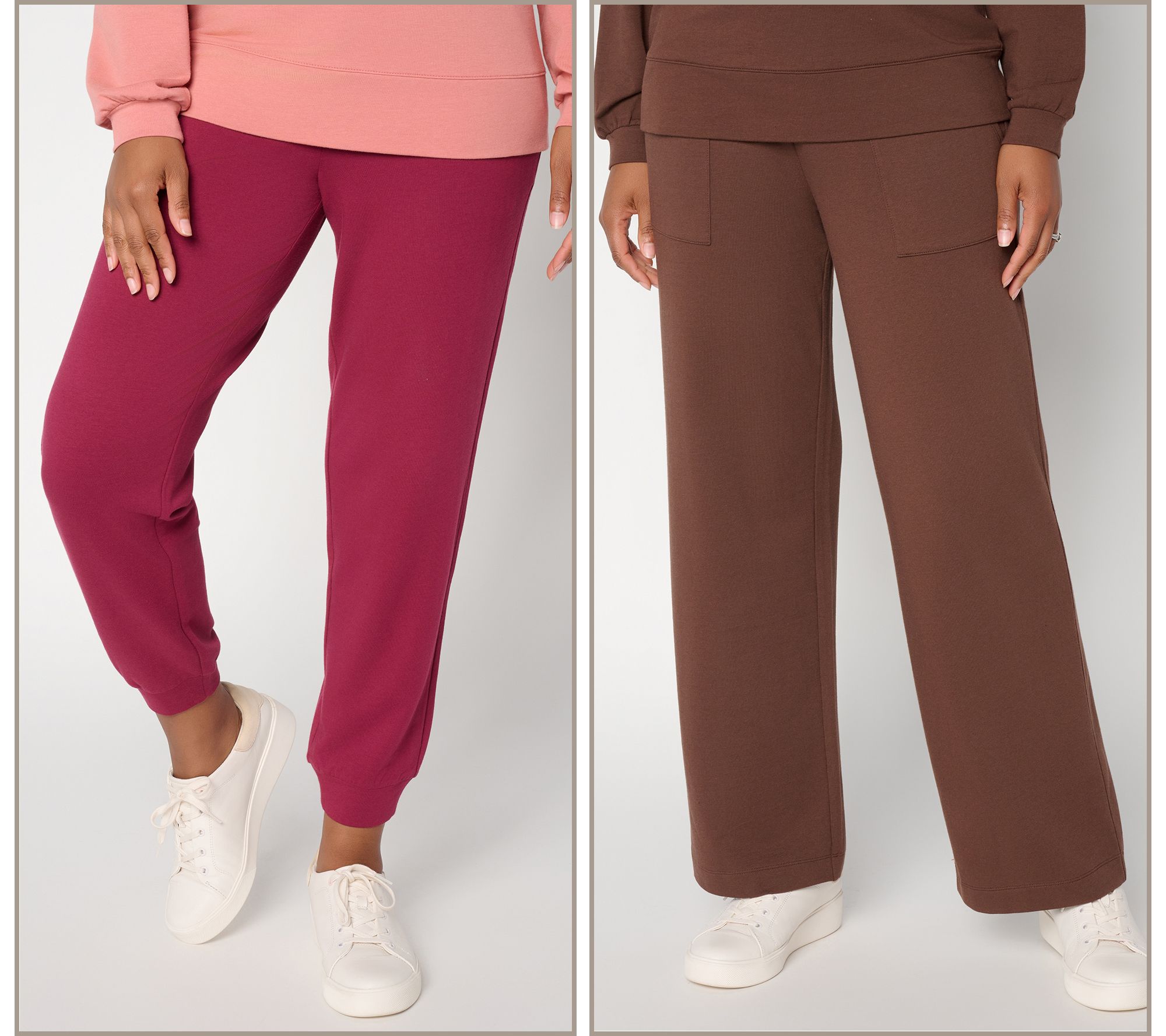  AnyBody Regular Cozy Knit French Terry 2 Pack Wide Leg & Jogger Pants