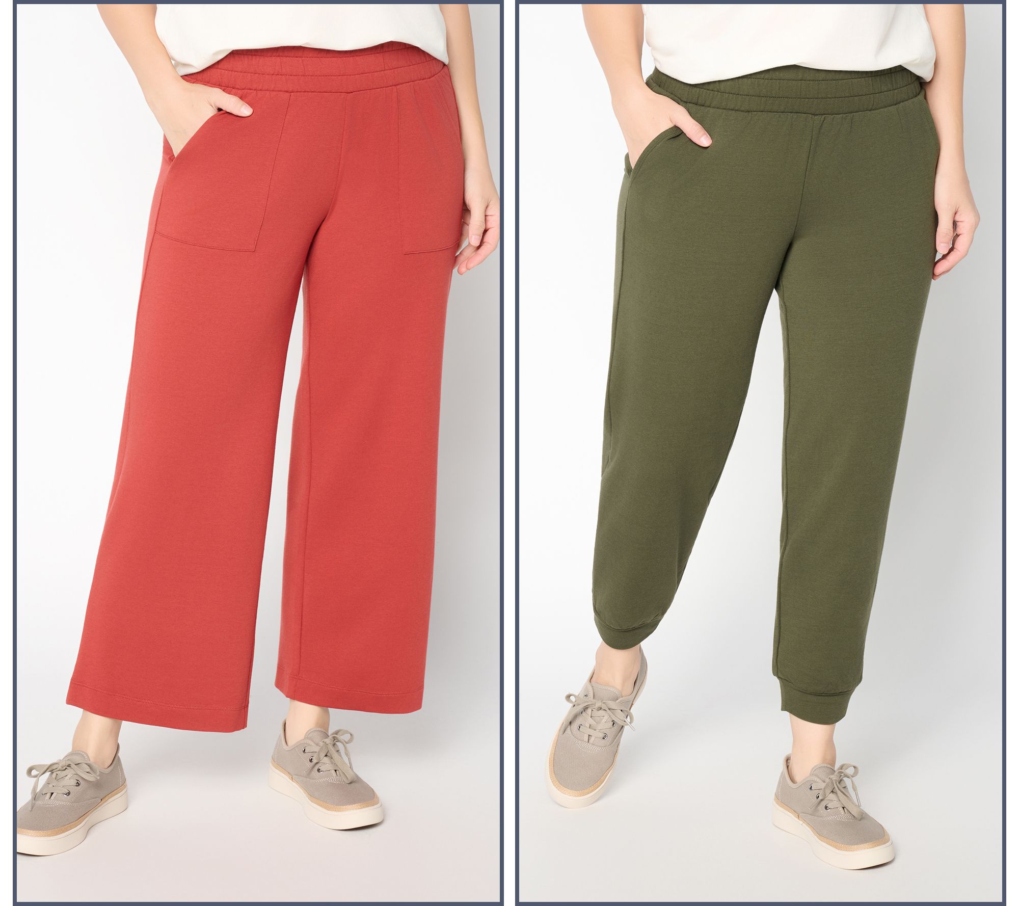 AnyBody Regular Cozy Knit French Terry 2 Pack Wide Leg & Jogger Pants