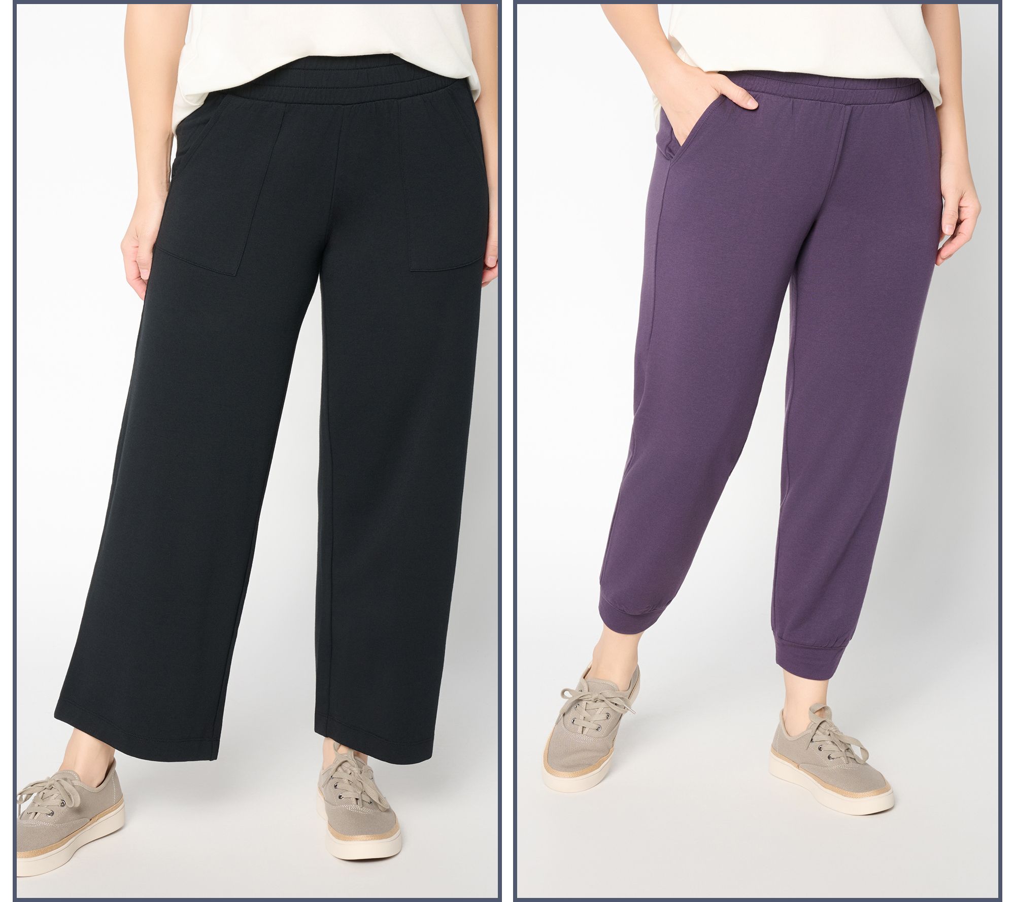 AnyBody Regular Cozy Knit French Terry 2 Pack Wide Leg & Jogger Pants