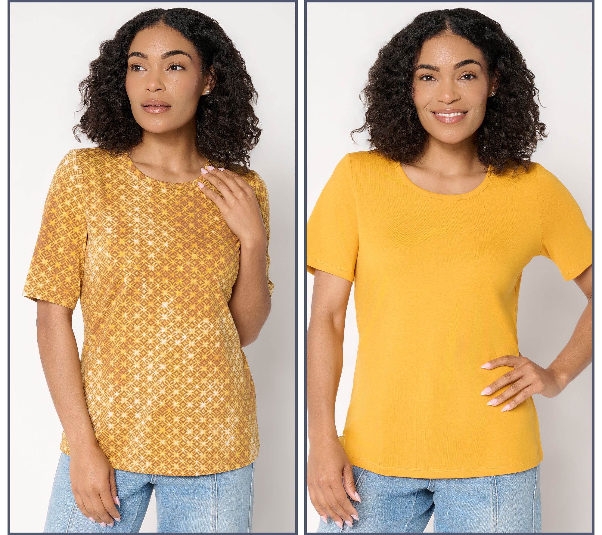Denim & Co. Essentials Favorite Jersey 2- Pack Print & Solid Tops