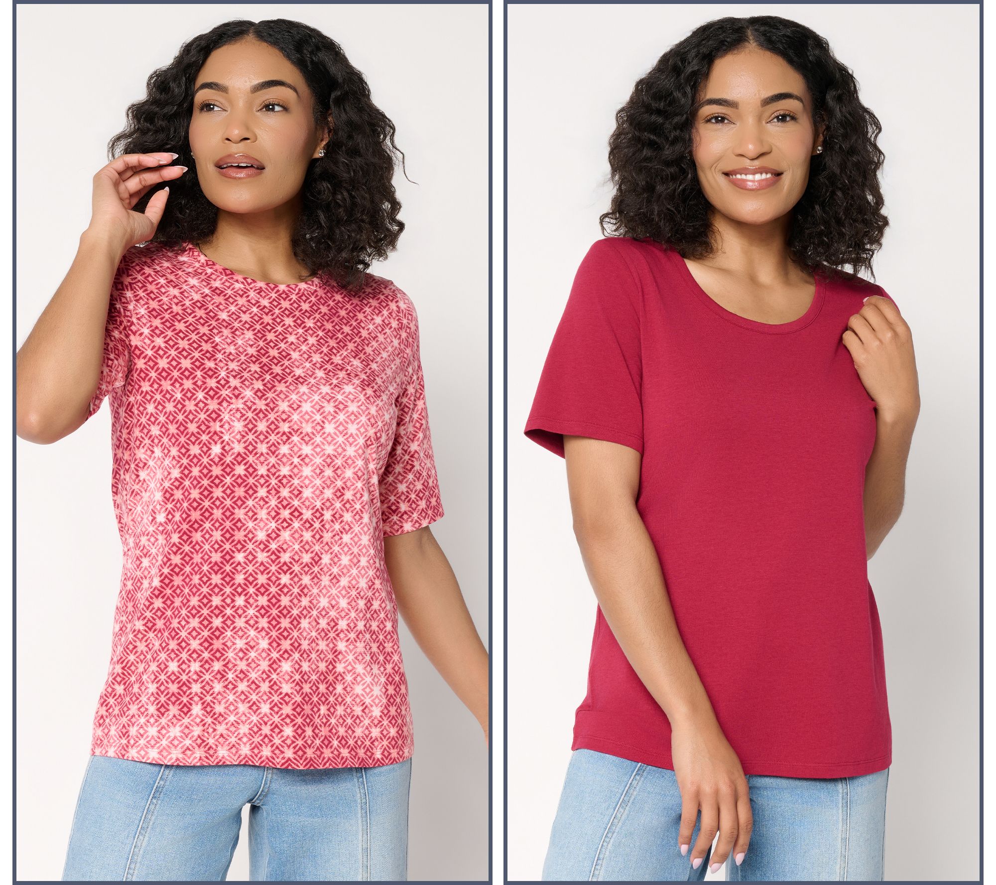 Denim & Co. Essentials Favorite Jersey 2- Pack Print & Solid Tops