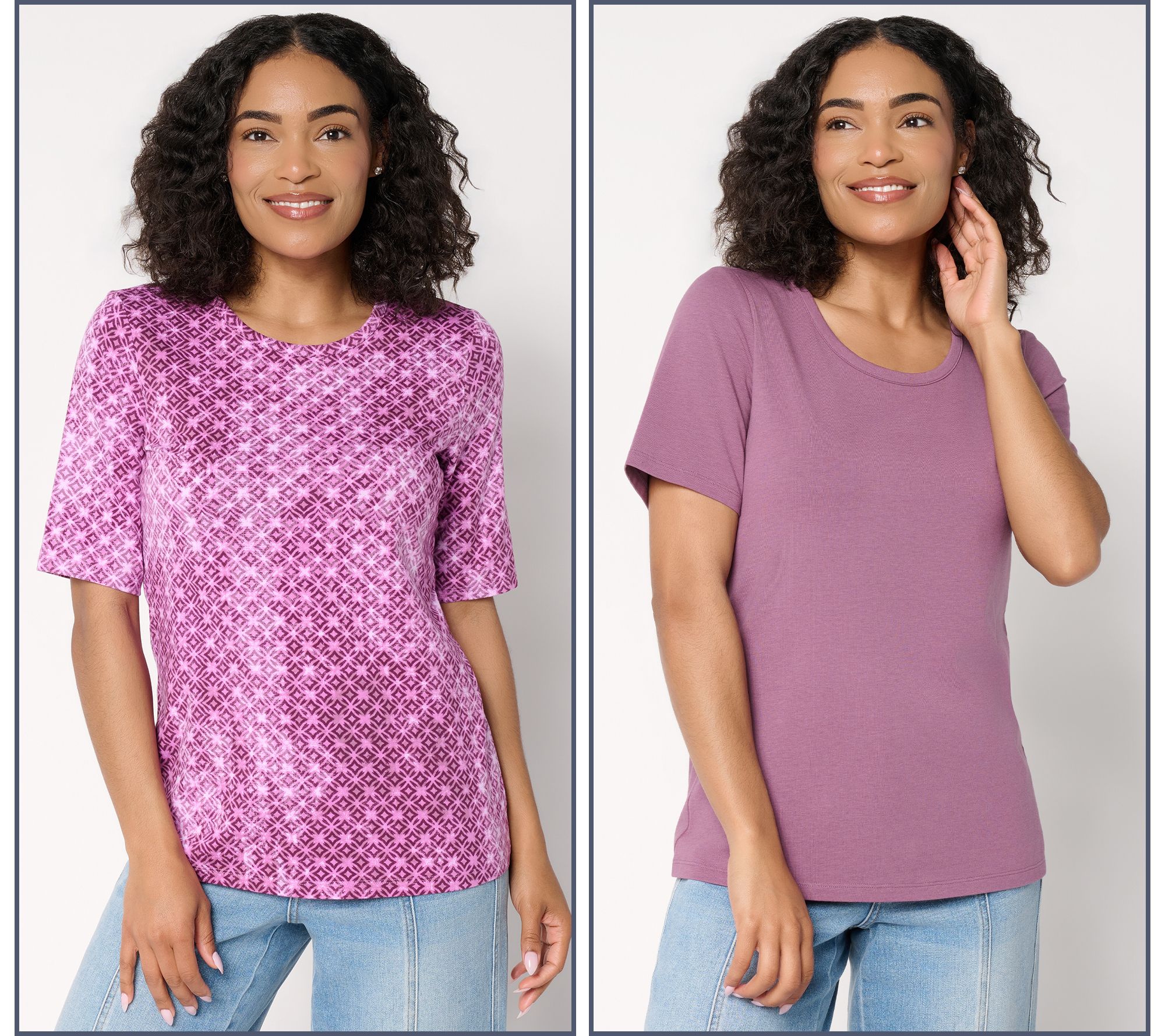 Denim & Co. Essentials Favorite Jersey 2- Pack Print & Solid Tops