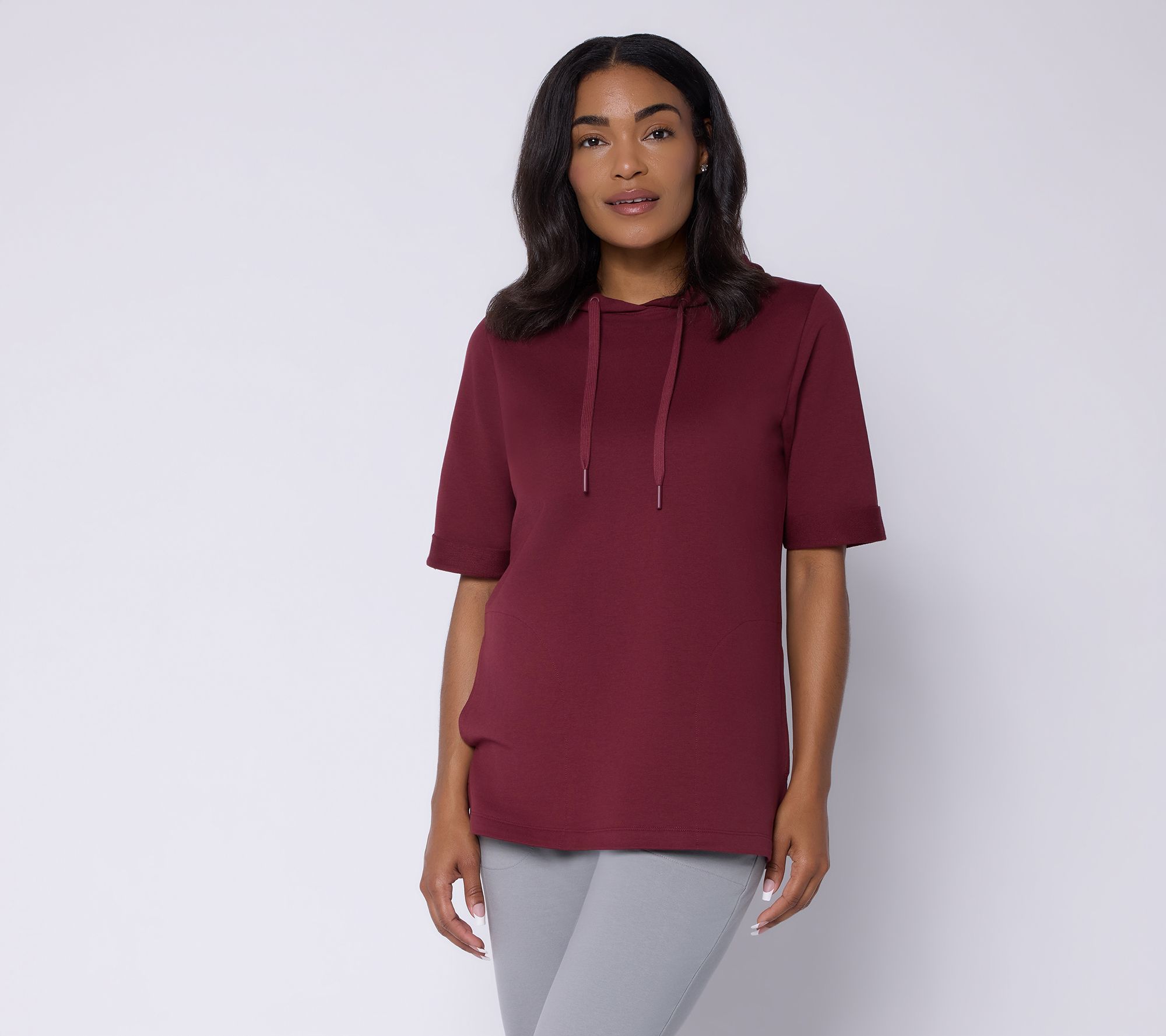 Denim & Co. Active French Terry Elbow Sleeve Hooded Top