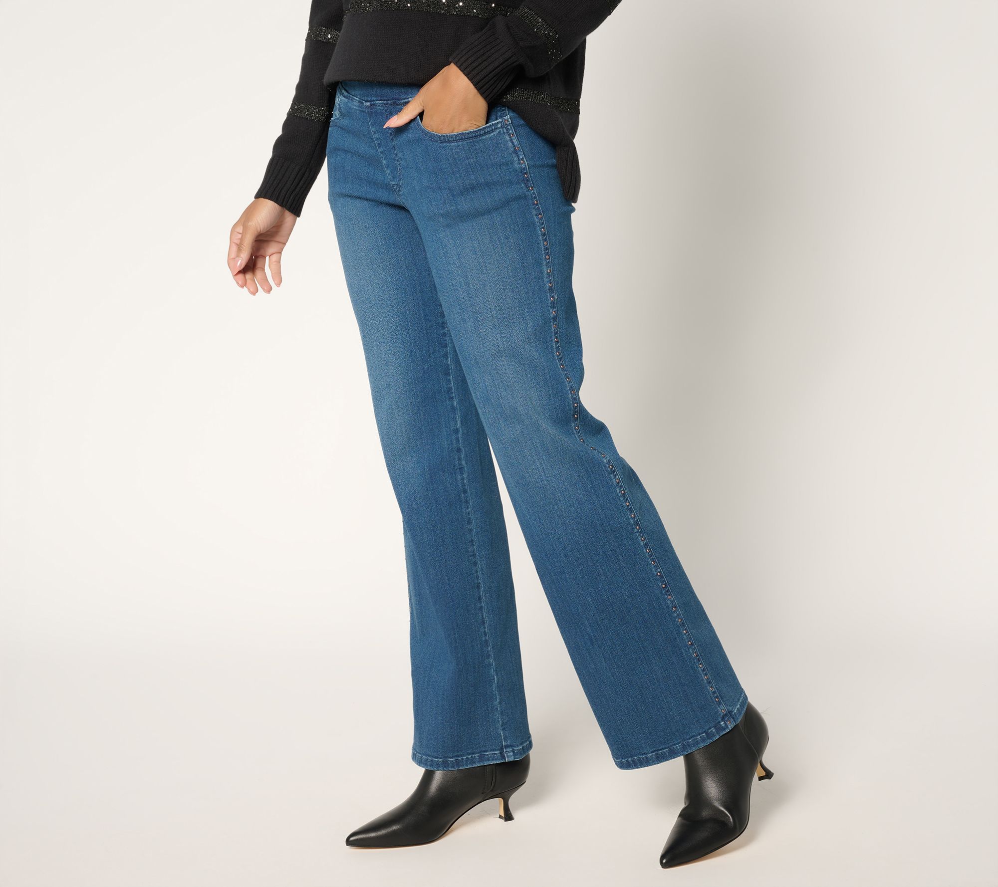 "As Is" Belle by Kim Gravel Pet Primabelle Denim Studded Wide Leg Jean