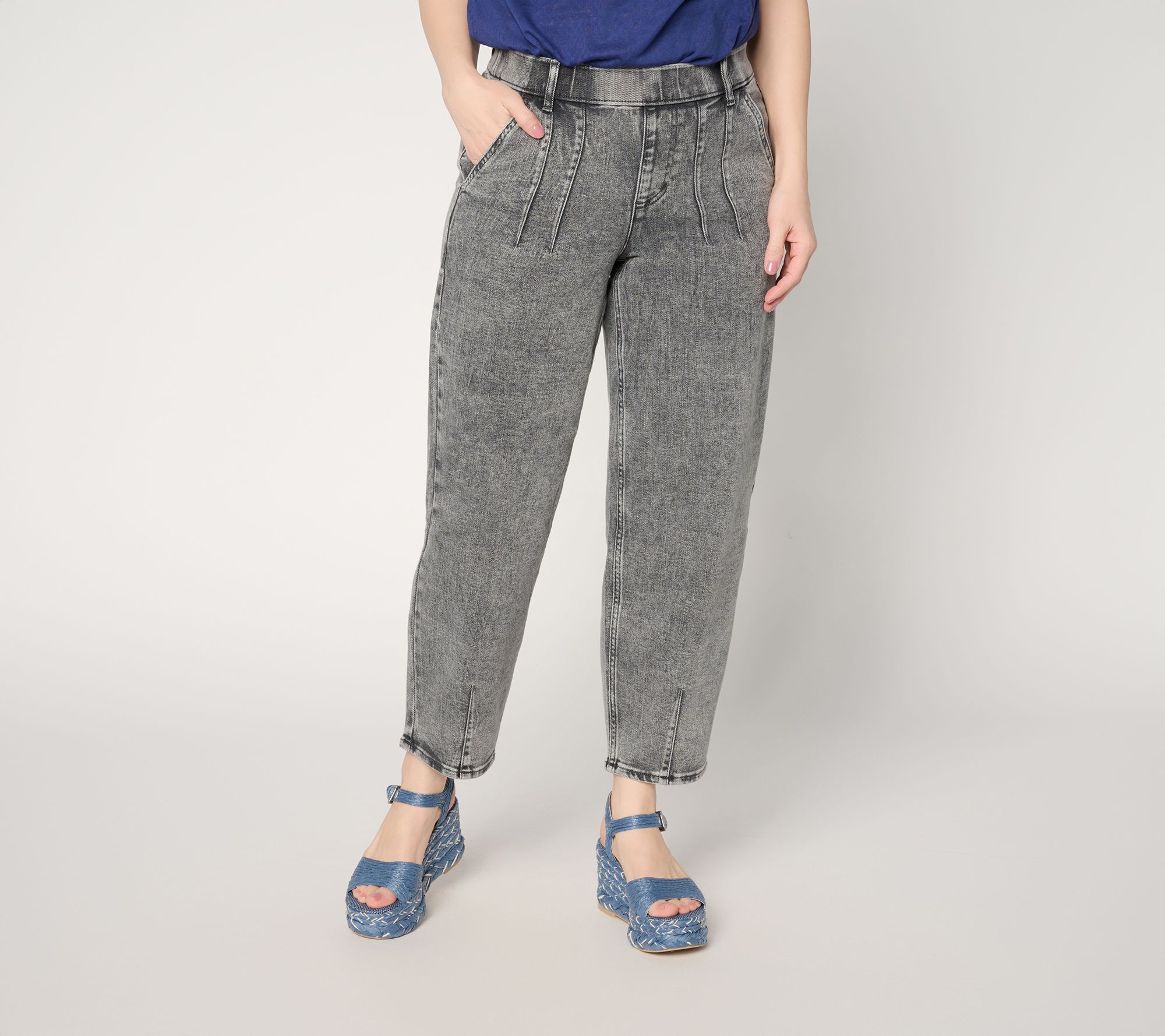 "As Is" LOGO by Lori Goldstein Tall Grey Barrel Leg Ankle Jeans