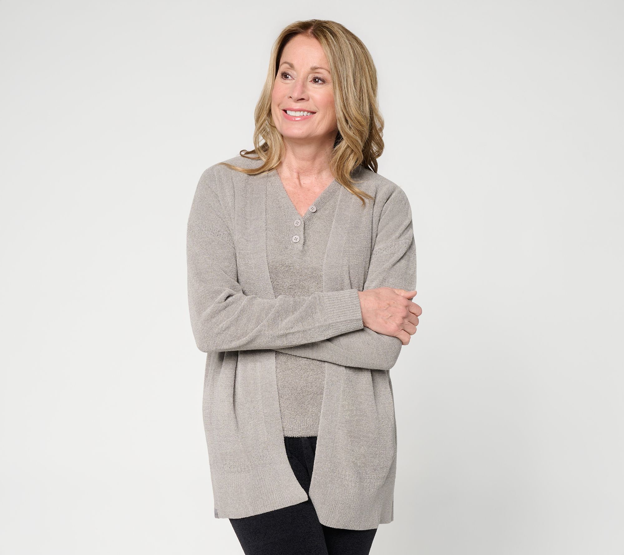 "As Is" Barefoot Dreams Reg CozyChic UltraLitePlaced Stitch Cardigan