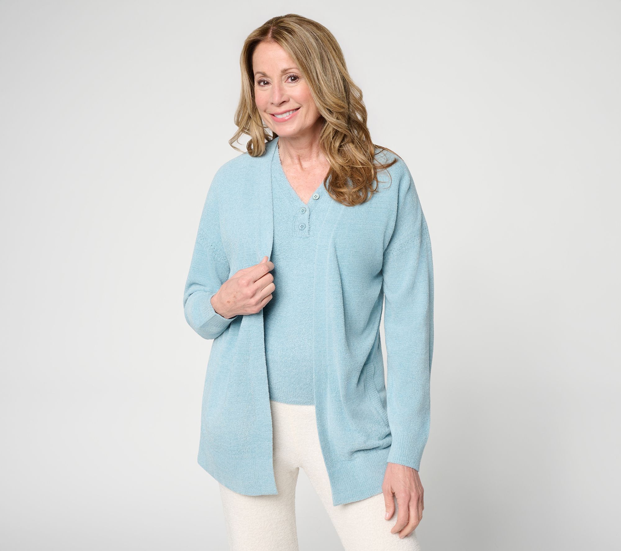 "As Is" Barefoot Dreams Reg CozyChic UltraLitePlaced Stitch Cardigan