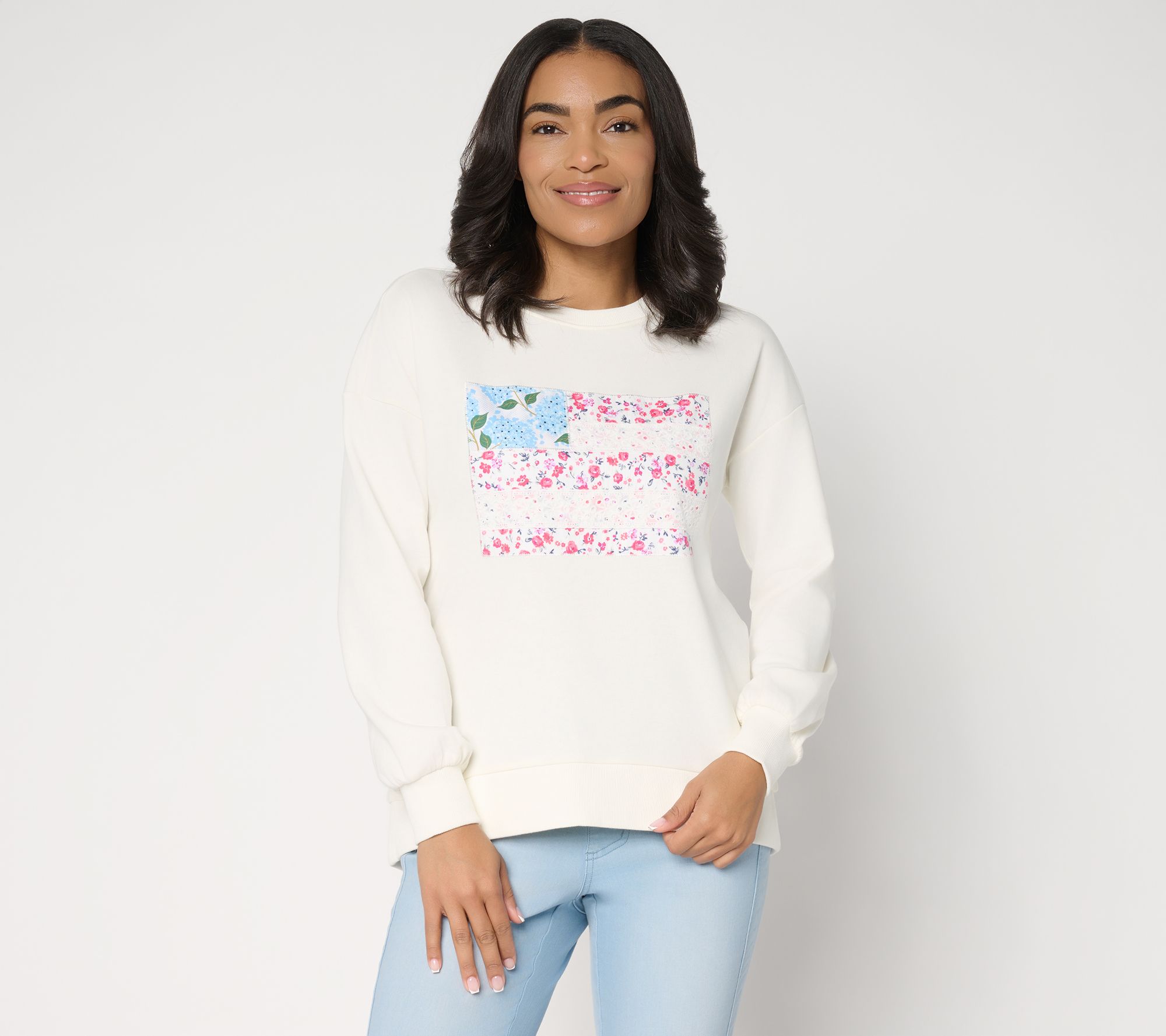 "As Is" Belle by Kim Gravel Vintage Floral Patchwork Flag Sweatshirt