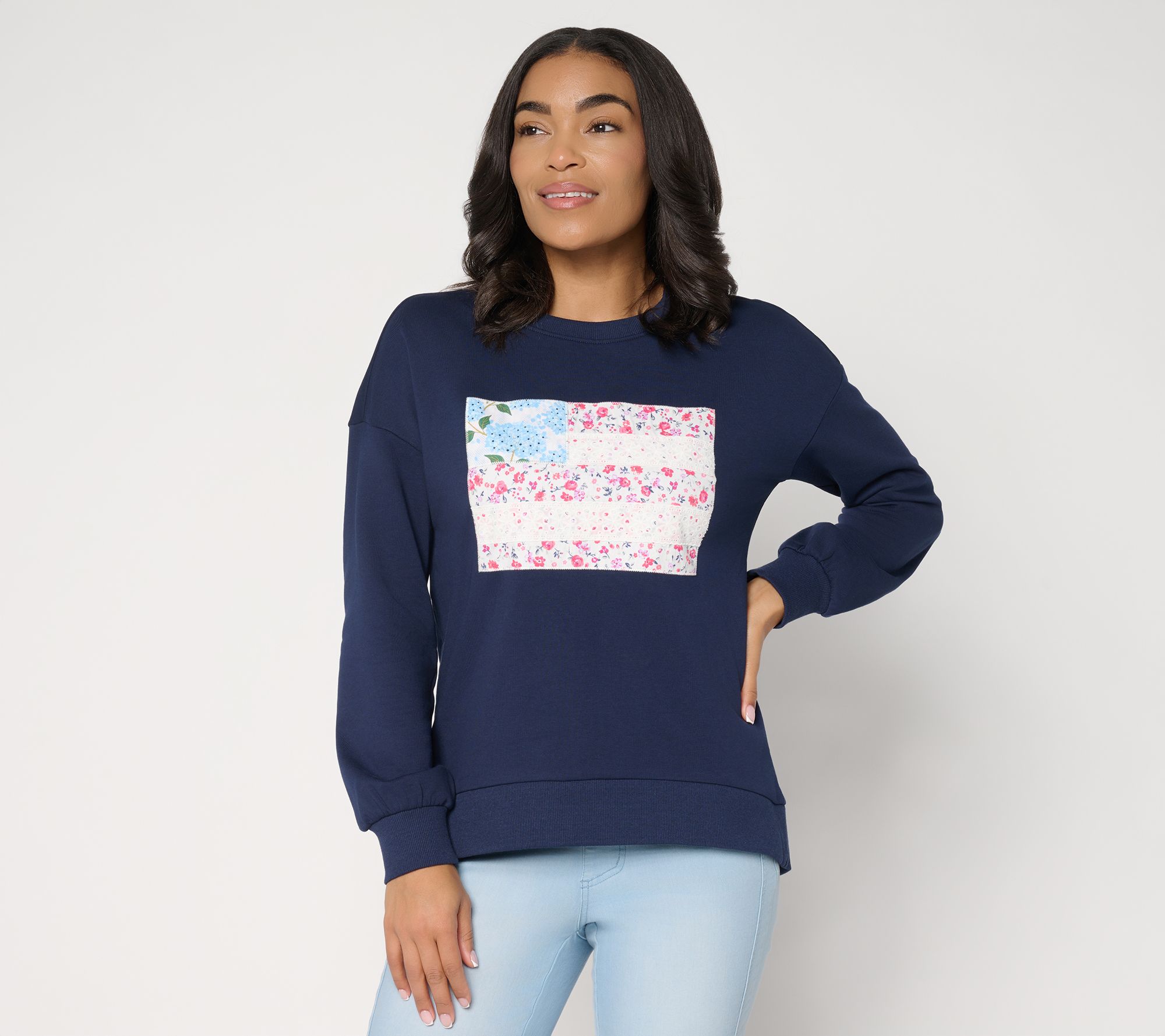 "As Is" Belle by Kim Gravel Vintage Floral Patchwork Flag Sweatshirt