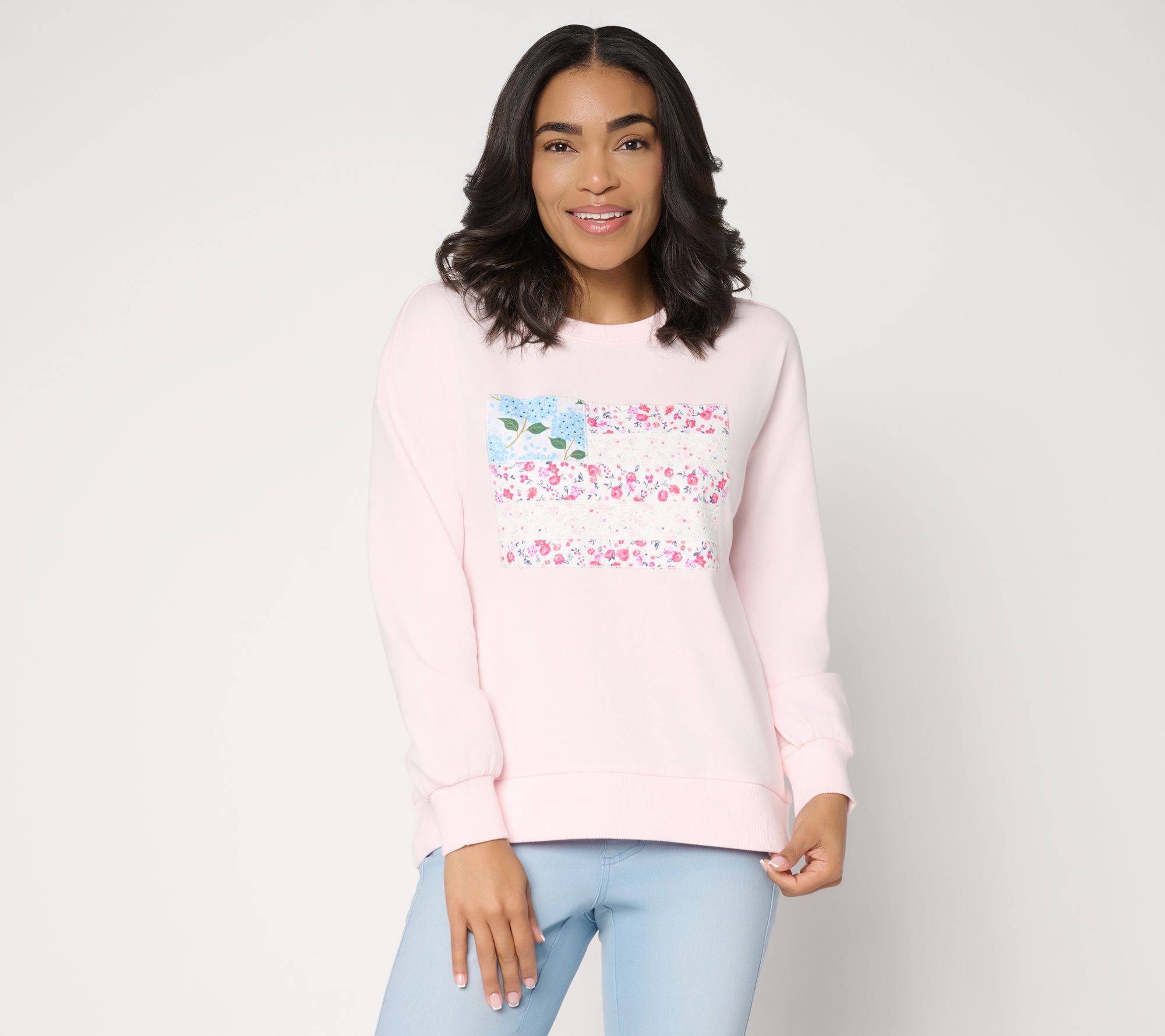 "As Is" Belle by Kim Gravel Vintage Floral Patchwork Flag Sweatshirt