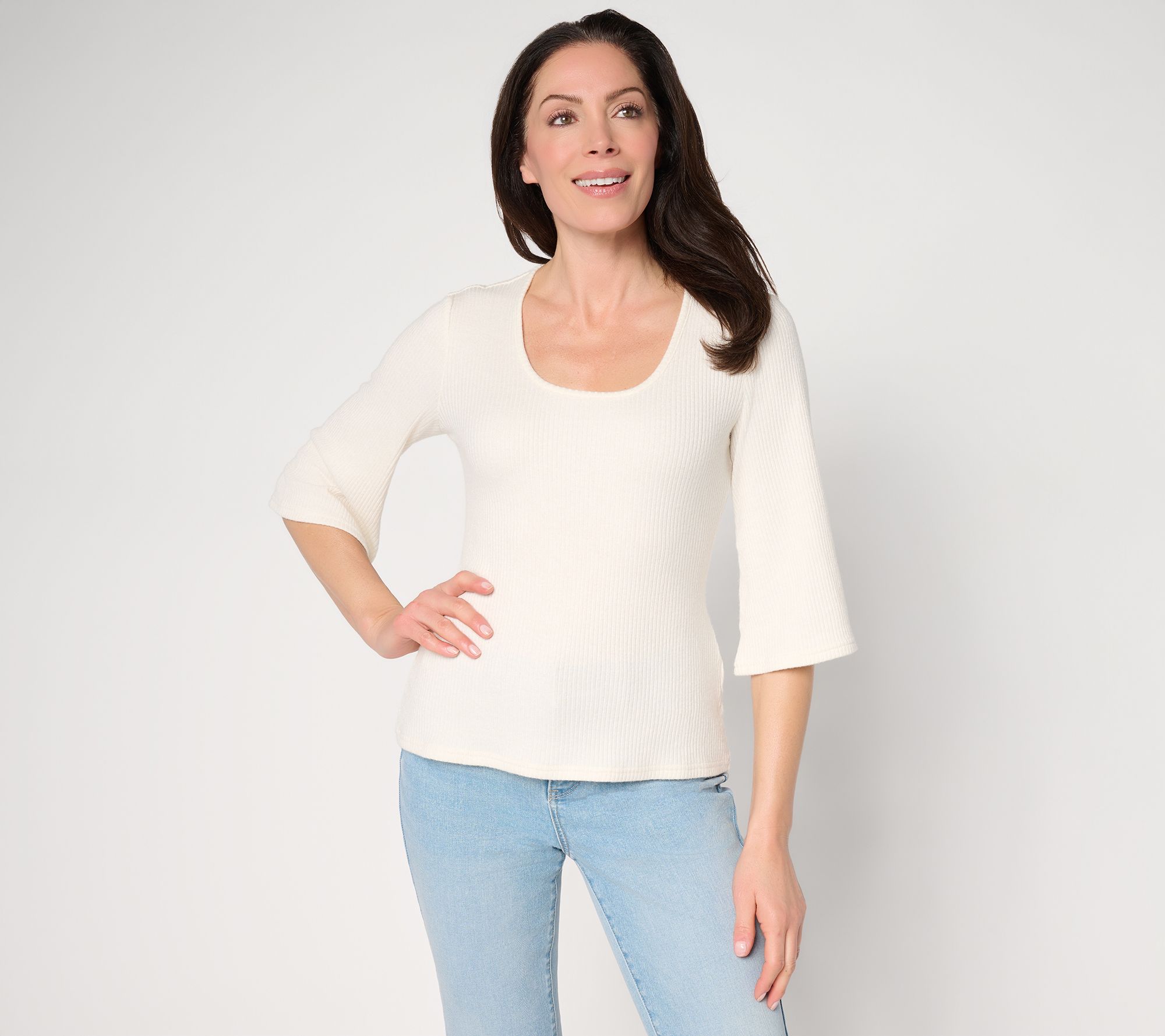 "As Is" Me by Jennie Garth Rib Knit Top with Scoop Neck & Flare Sleeves