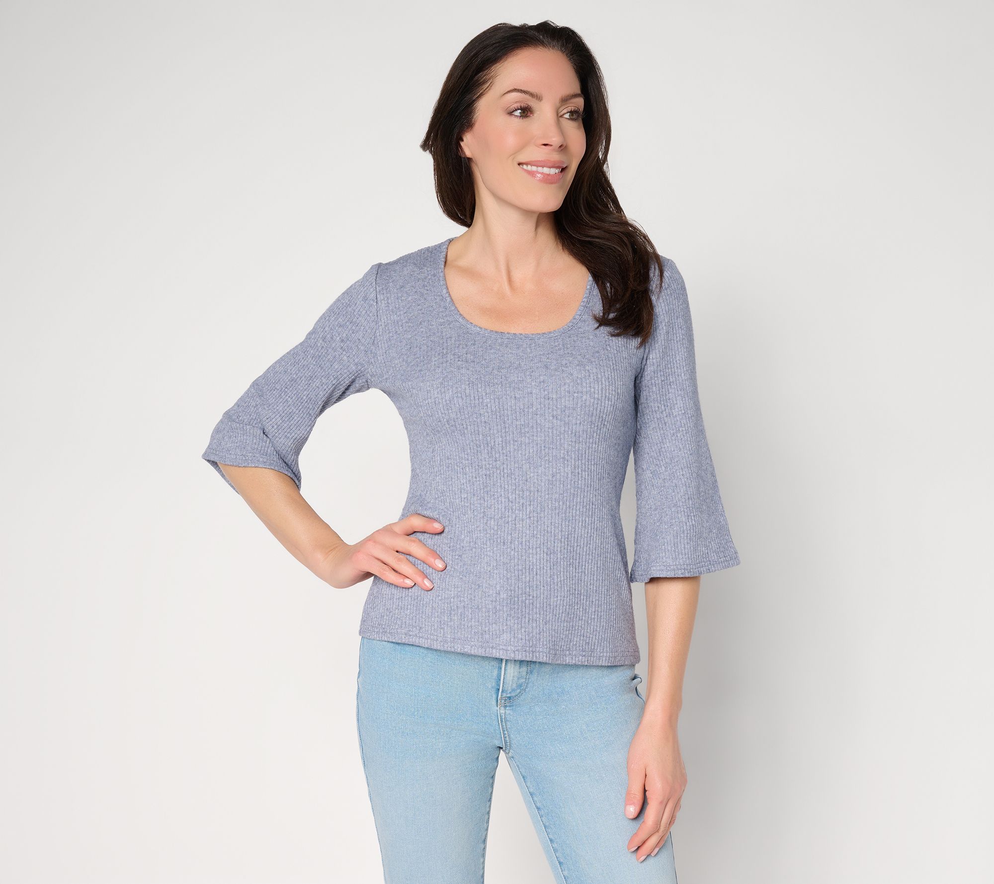 "As Is" Me by Jennie Garth Rib Knit Top with Scoop Neck & Flare Sleeves