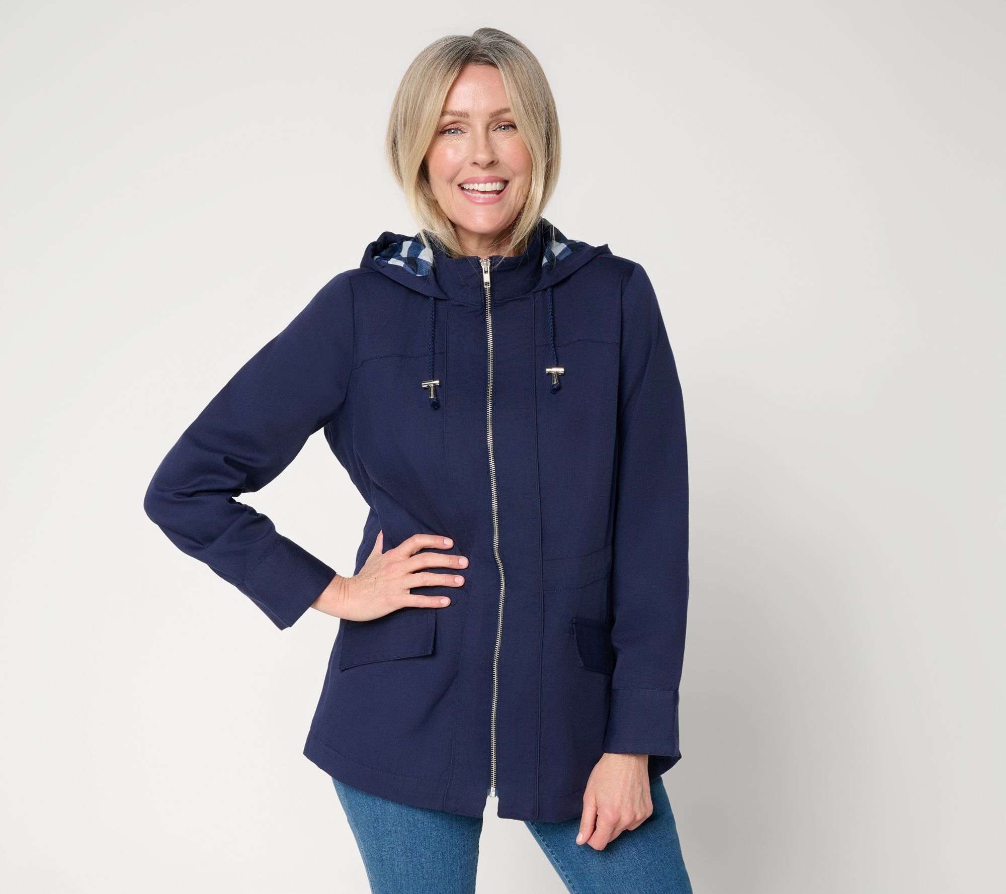 "As Is" Susan Graver Petite Water Repellent Jacket with Printed Lining