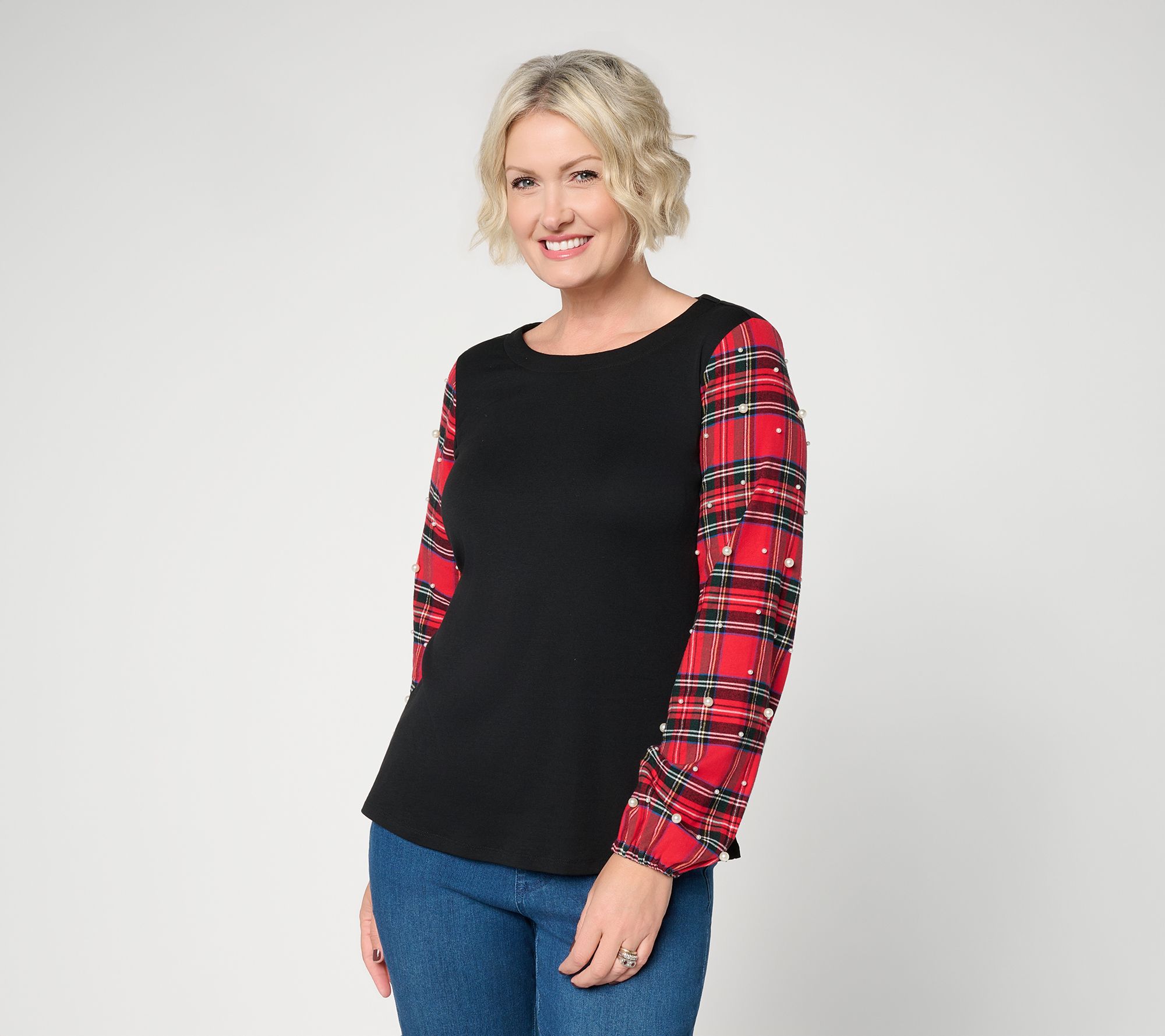 Belle by Kim Gravel TripleLuxe Micro Rib & Tartan Top