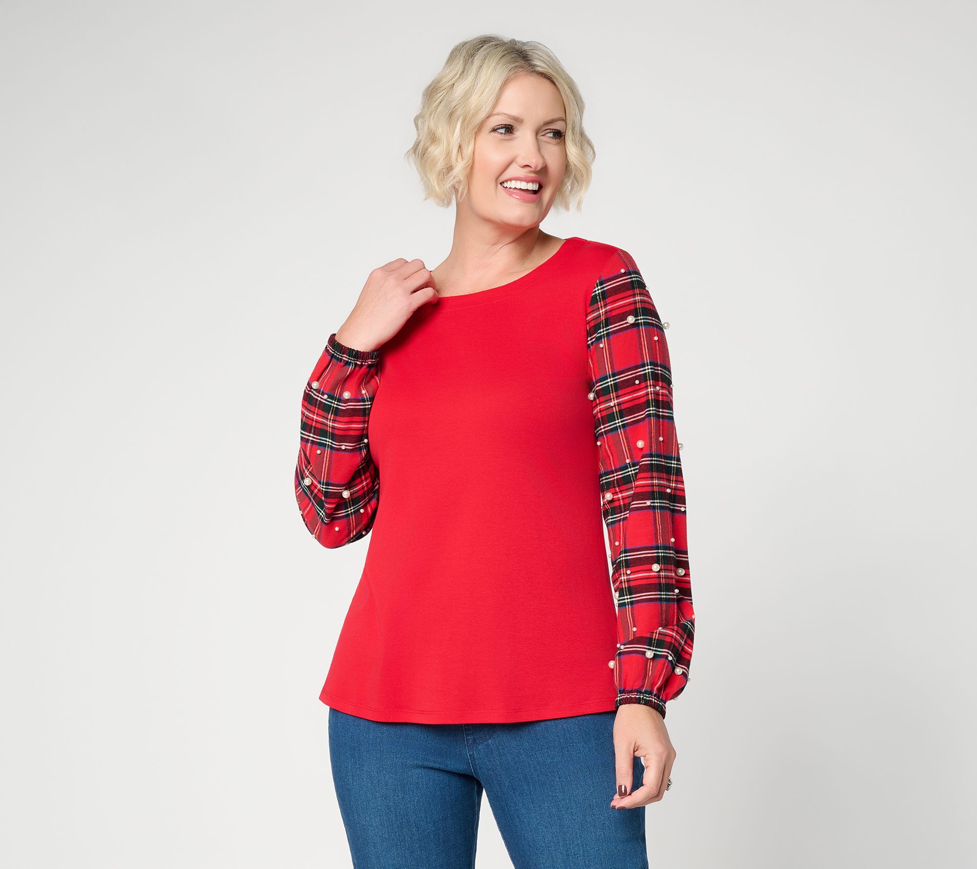 Belle by Kim Gravel TripleLuxe Micro Rib & Tartan Top